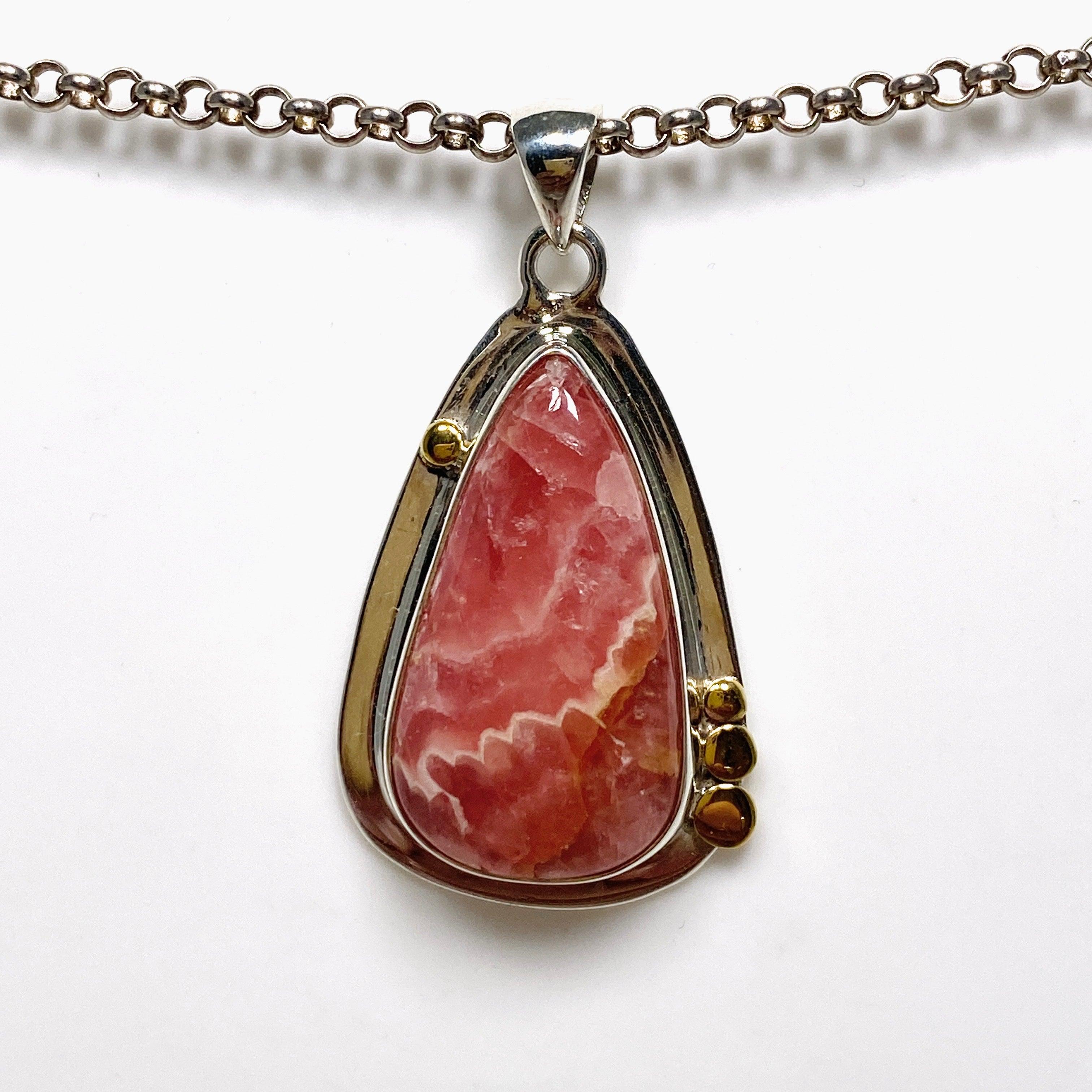 Rhodochrosite Teardrop Pendant Necklace with Brass Accents - KPGJ4325 | Elegant Jewelry for Women, Perfect Gift for Birthday, Anniversary & Special Occasions
