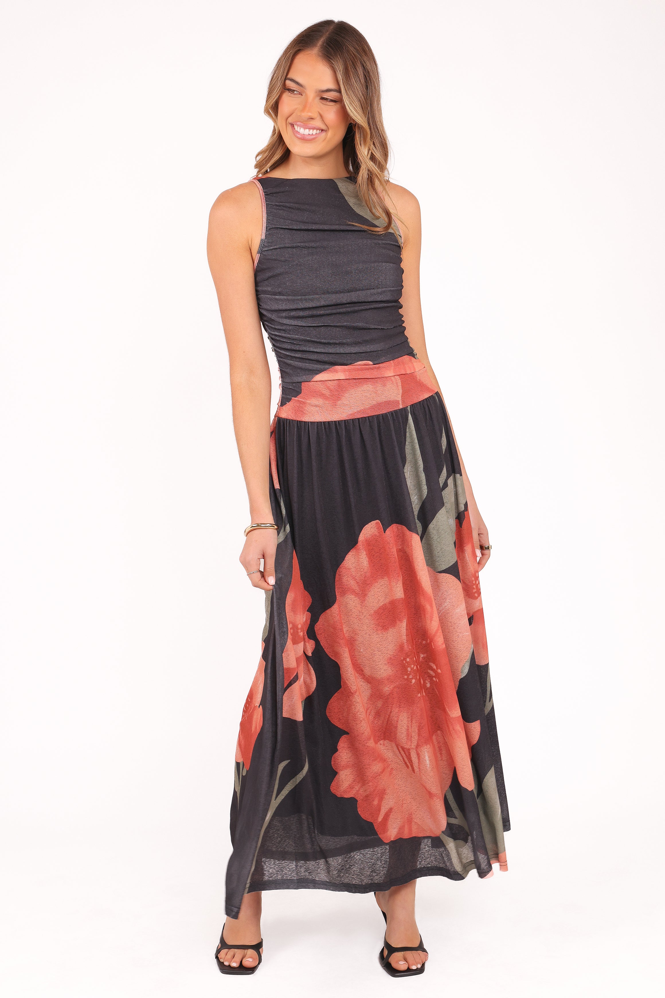 Carlin Midi Dress - Black Floral Print Women's Summer Dress | Elegant Casual Wear for Parties, Weddings & Date Nights