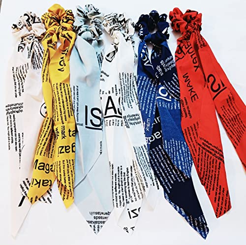 IBDA 6-Piece Printed Large Ribbon Scrunchie Set - Anti Hair Breakage Hair Ties for Women & Girls - Stylish Alphabet Print Scrunchies - Perfect Gift for Sister, Friend or Mom - Great for School, Work, Parties & Everyday Use