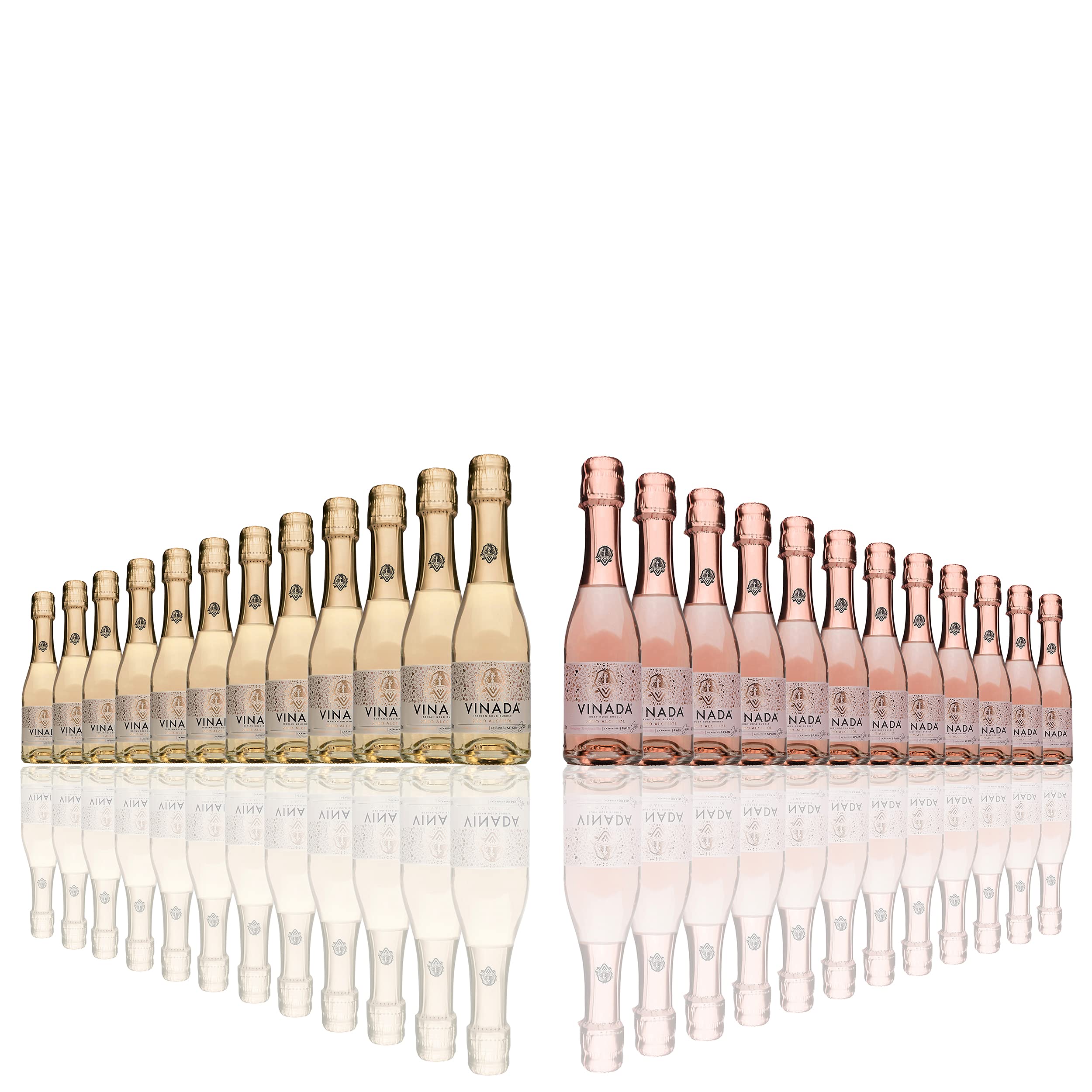 VINADA Sparkling Gold & Rosé Mini Variety Pack - Alcohol Free Wine - 24 x 200ml Glass Bottles - Perfect for Parties, Weddings & Sober Celebrations