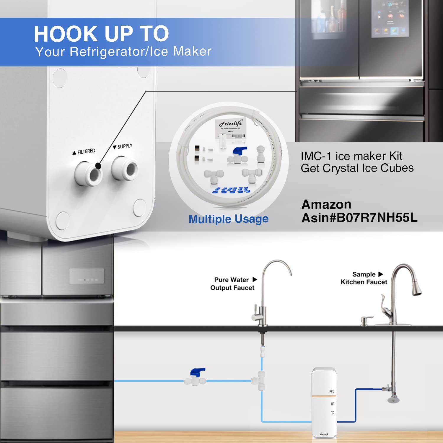 Frizzlife GX99 UF Under Sink Water Filter System - 0.01 Micron High Flow Filtration, Brushed Nickel Faucet, No Waste Water, No Power Needed | Perfect for Clean Drinking Water in Kitchens, Offices & RVs | USA Tech Support