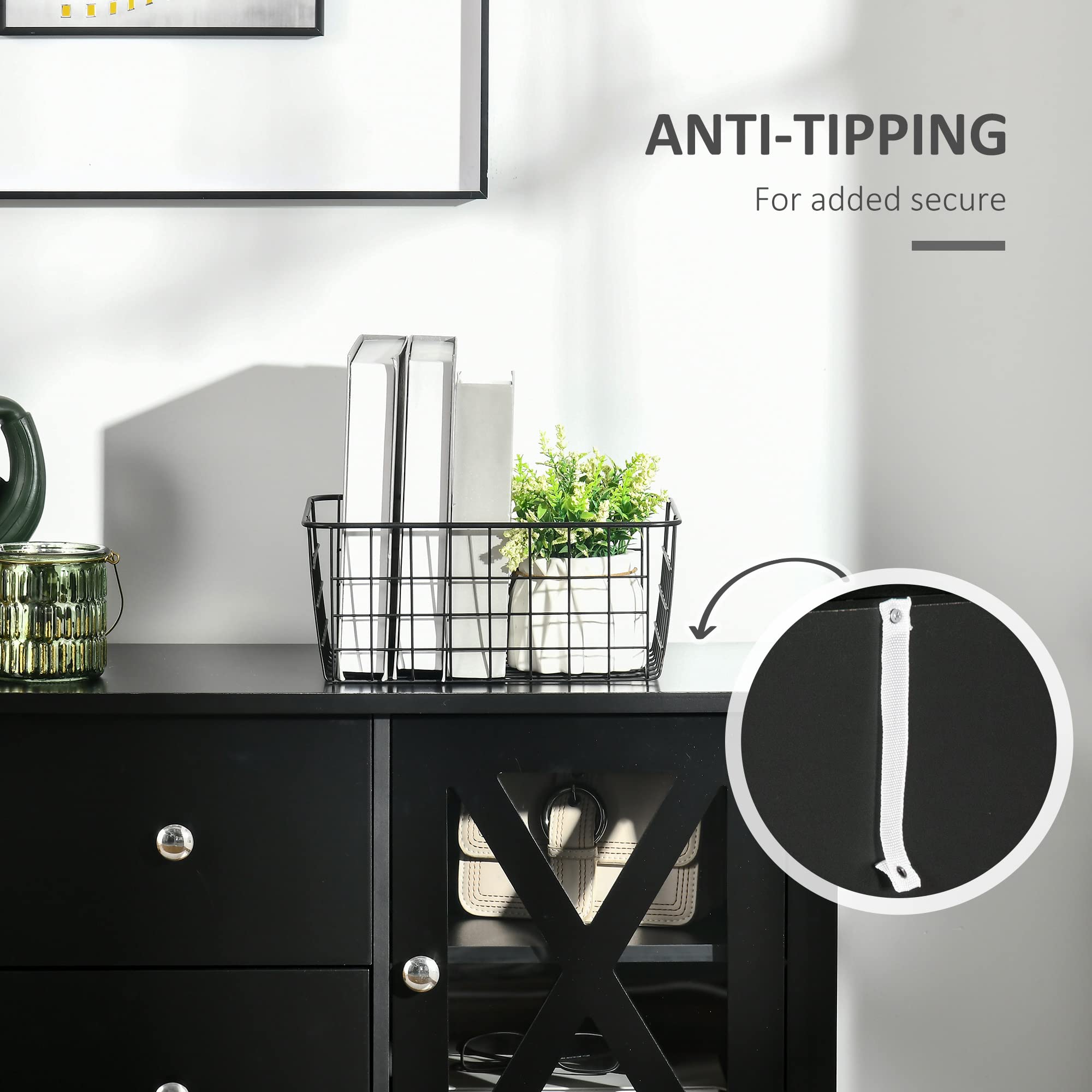 HOMCOM Sideboard Buffet Cabinet with Storage Drawers & Glass Door - Kitchen Coffee Bar Cabinet for Living Room, Entryway - Black | Perfect for Home Storage & Entertaining