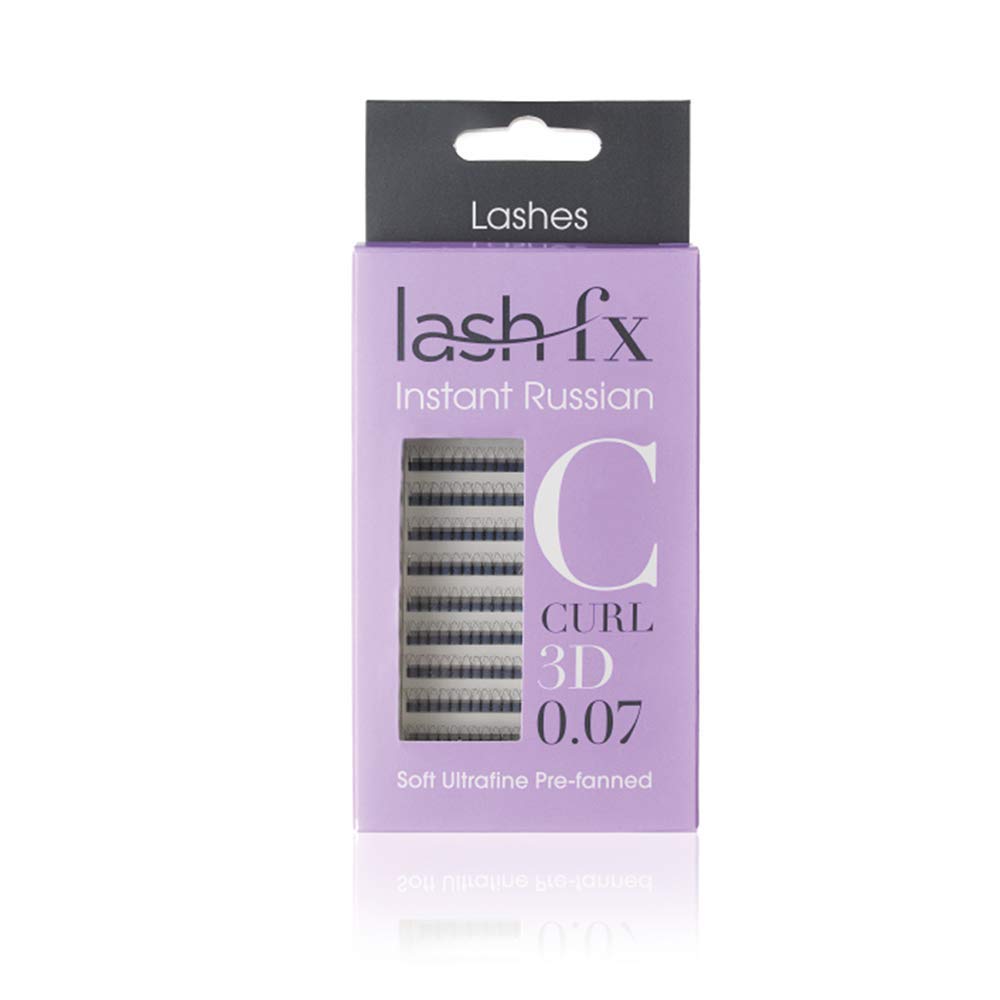 Lash FX Pre-Fanned Russian Volume 3D C Curl False Eyelashes - 0.07mm Ultra Thin, 12mm Length for Dramatic Eye Makeup | Perfect for Parties, Weddings & Special Occasions