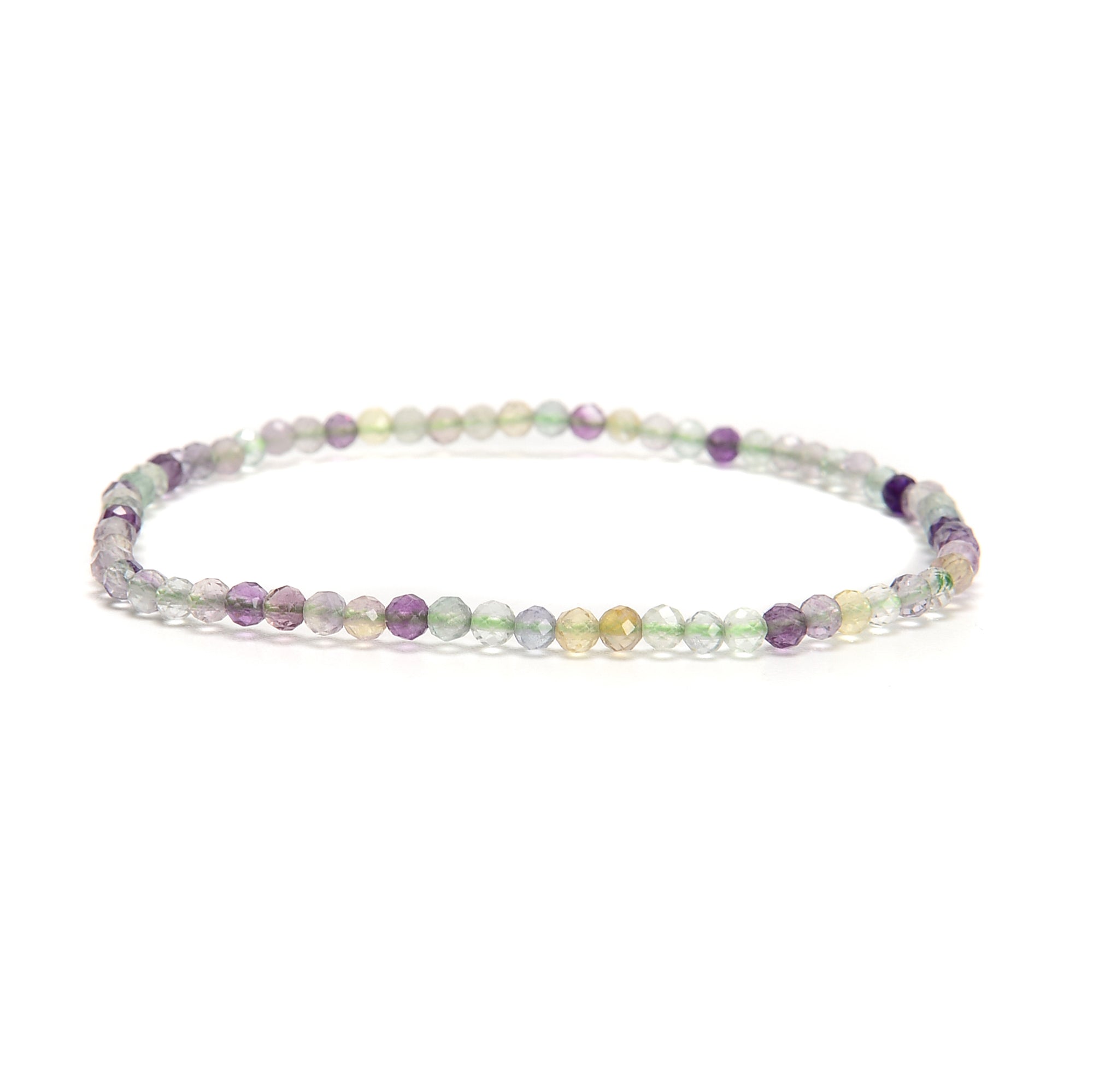 Natural Gemstone Faceted Round Beaded Elastic Bracelet - 2mm, 3mm, 4mm Sizes - 7.5