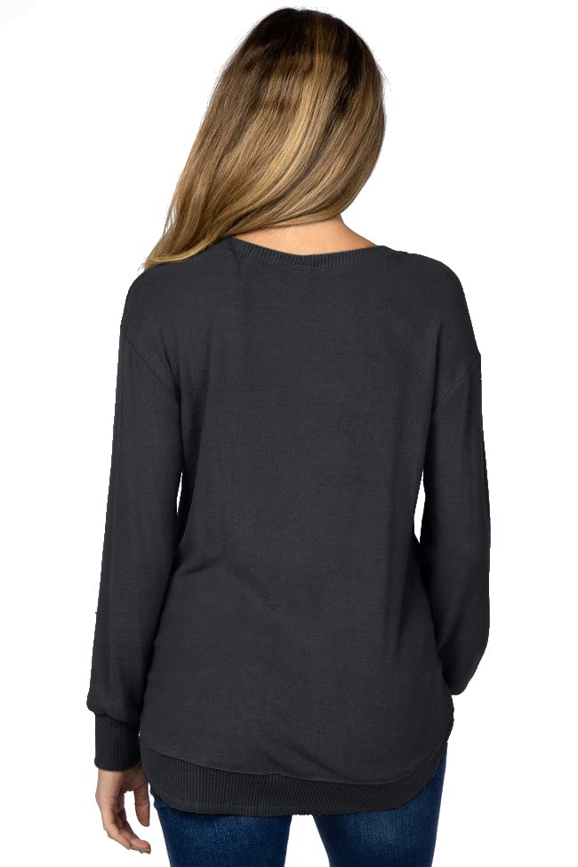 Ultra-Soft Lightweight Stretch Long Sleeve Maternity Shirt for Women - Comfortable Brushed Knit Pregnancy Top with Round Hem | Perfect for Work, Casual Wear & Nursing