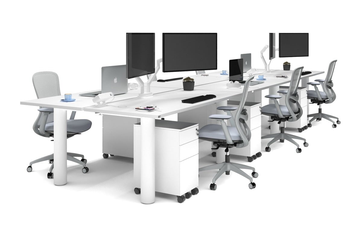 Quadro Cylinder Leg 6-Person Office Workstation Desk [1600L x 700W] - Modern Collaborative Workspace Solution for Team Meetings & Office Productivity