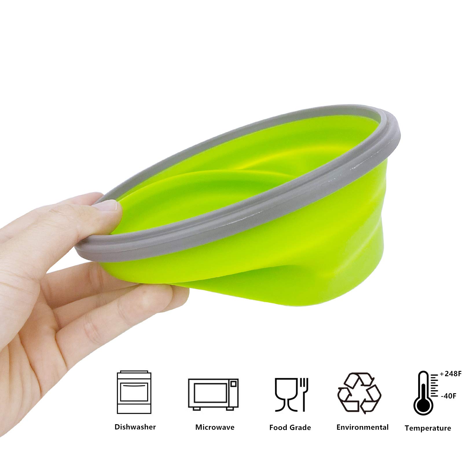 CCyanzi 1200ml Collapsible Silicone Camping Bowl with Lid - Foldable Stainless Steel Fork & Spoon Included - Perfect for Camping, Hiking, Picnics, RV Trips, Food Storage, Microwave & Fridge Use