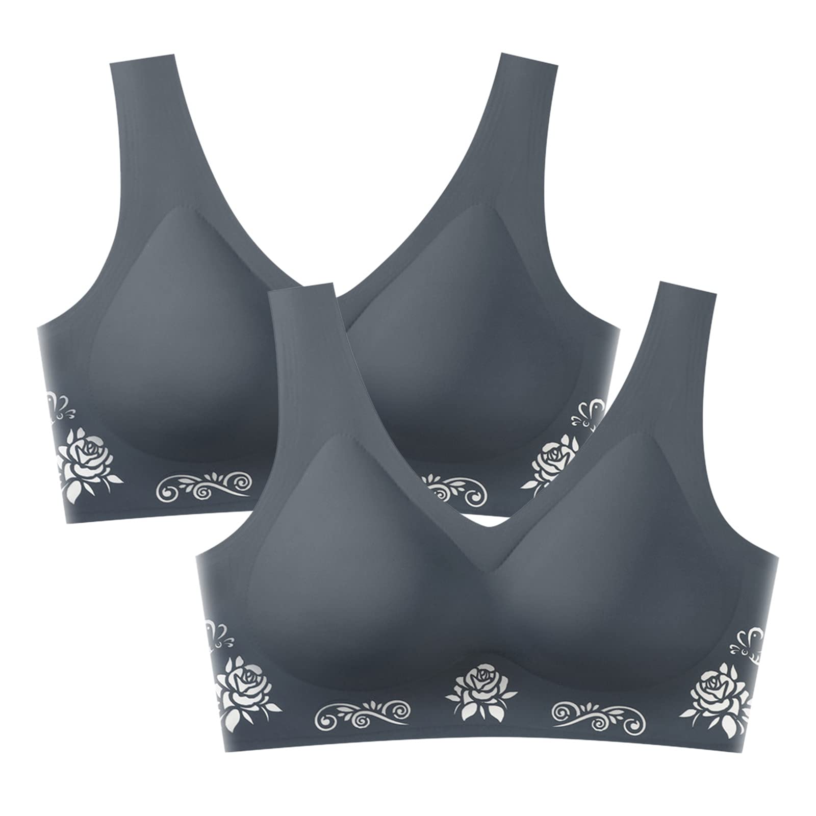 MINIY 2-Pack Women's Wireless Underwire Sports Bras - Ice Silk Breathable Sleep Bras with Back Closure - Comfortable Workout & Lounge Bras for Yoga, Running & Everyday Wear