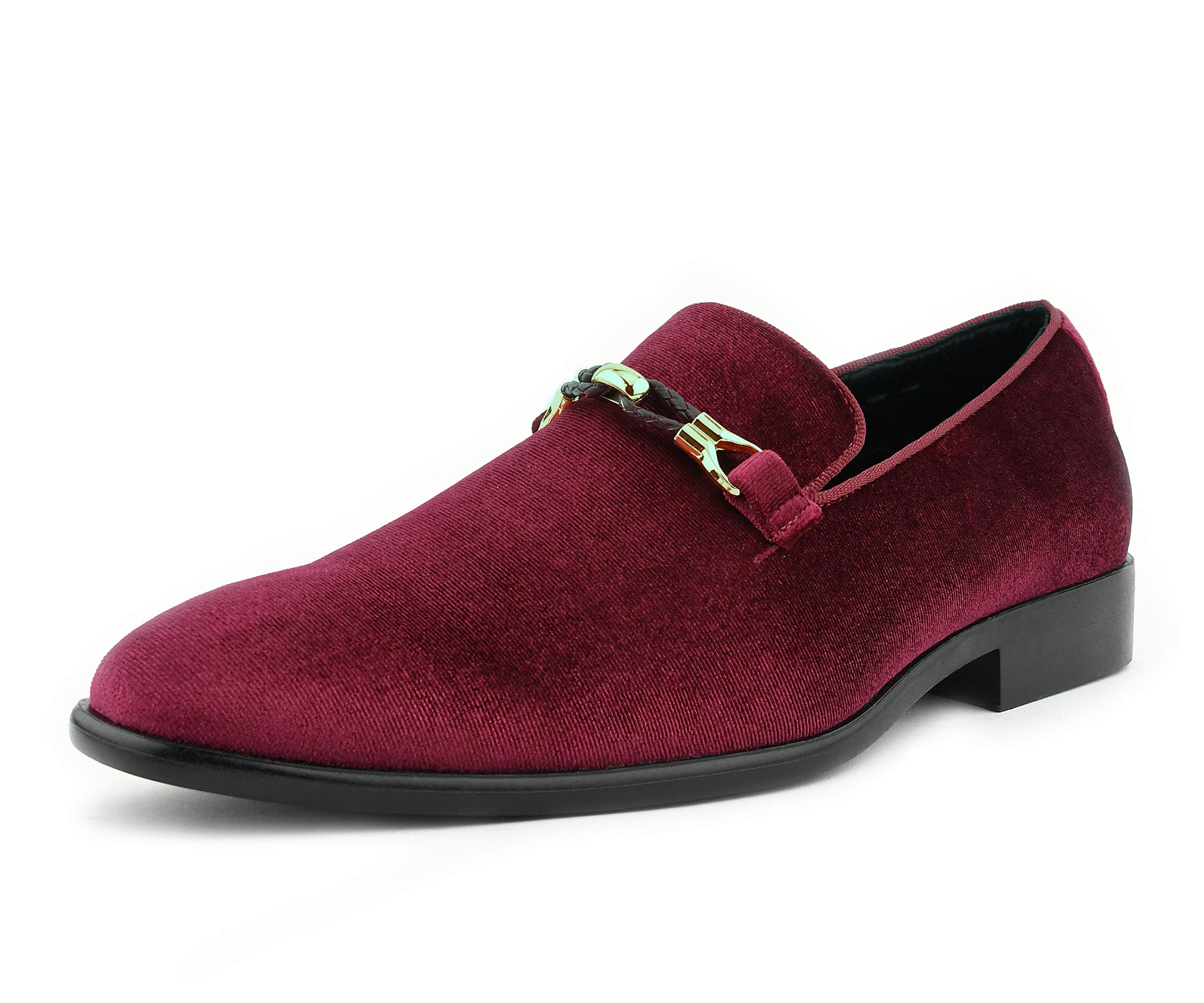 Amali Aller Men's Casual Loafers Slip-On Shoes - Velvet Tuxedo Dress Shoes with Metal & Knitted Buckle - Comfortable Formal & Business Wear for Weddings, Parties & Office Occasions