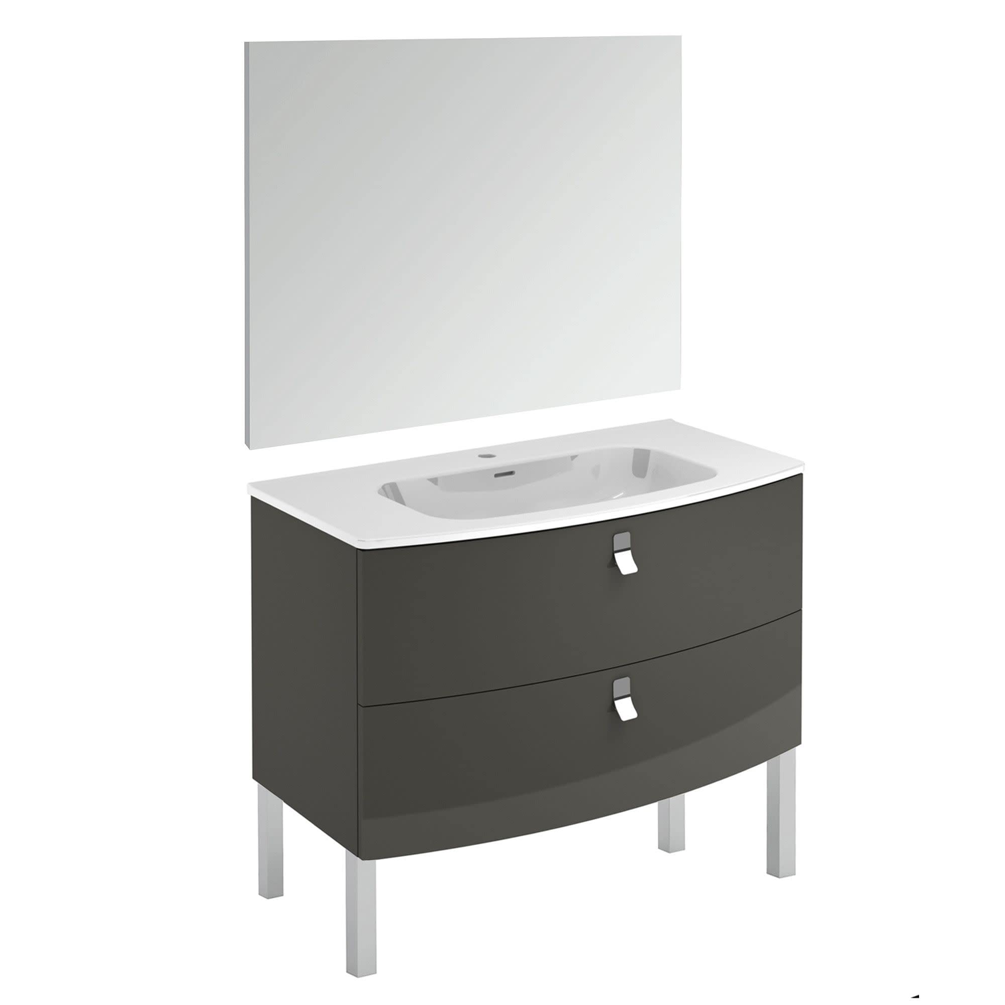 Rondo 100F Pack 1 Vanity Set - 2-Piece Makeup Organizer with Mirror, Anthracite Gray | Perfect for Bedroom, Bathroom & Travel Cosmetic Storage