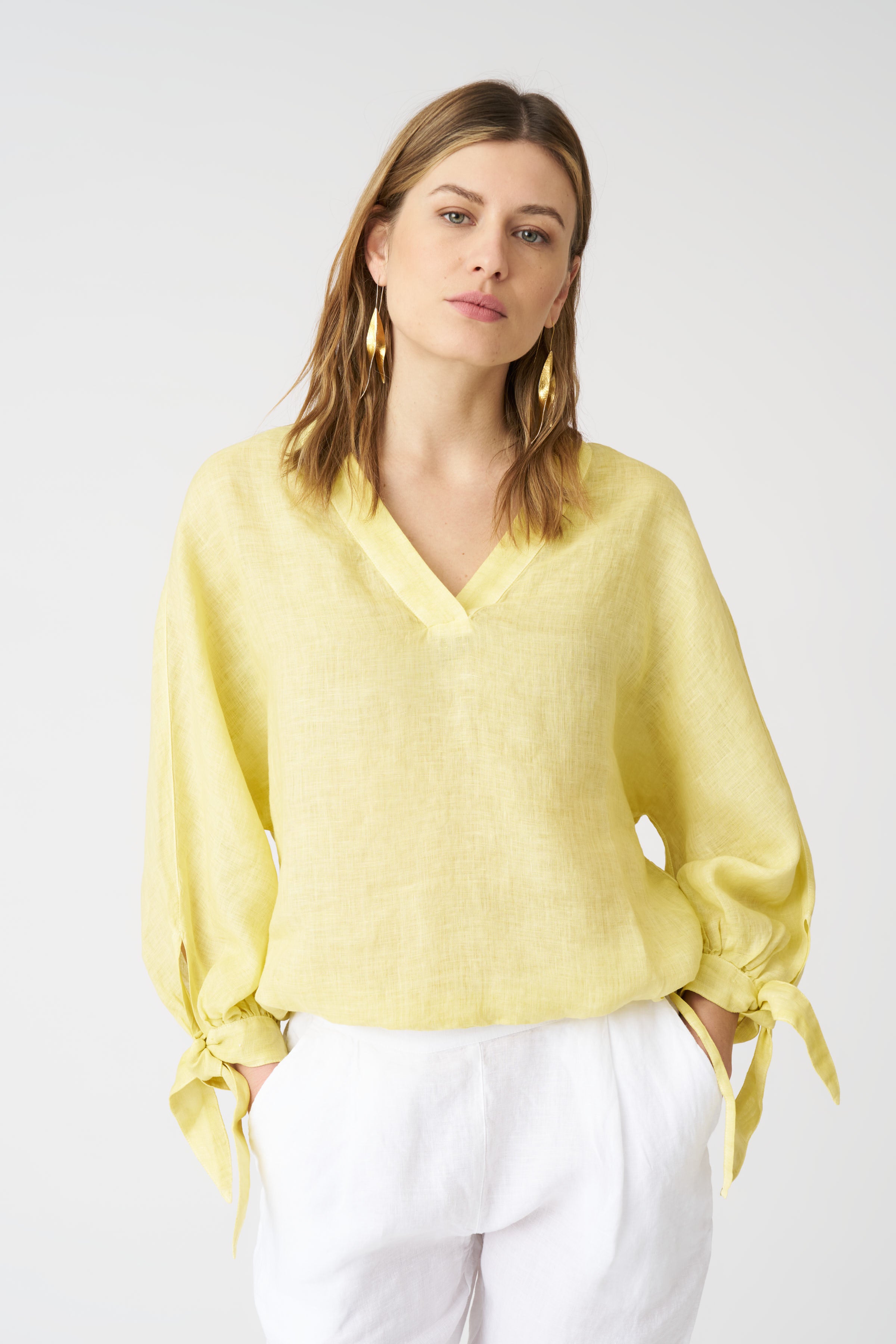 Elegant Balloon Sleeve Tie Front Blouse for Women - Flowy Boho Chic Top for Office, Date Night & Casual Outings