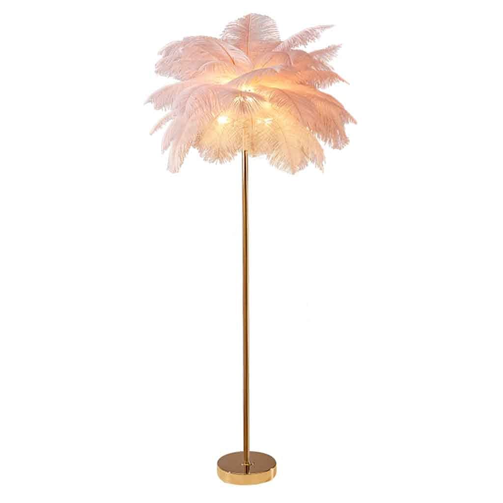 Modern Nordic Feather Shade Floor Lamp - Pink Small Metal Standing Lamp for Bedroom, Living Room & Office - Adjustable Reading Light with Soft Glow for Cozy Ambiance