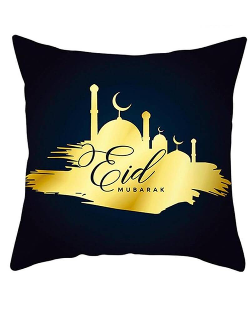 Black and Gold Eid Mubarak Throw Pillow Cover - Elegant Ramadan Decoration for Home, Sofa & Festive Celebrations