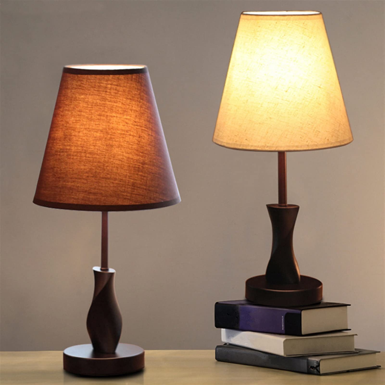 Nordic Wood Table Lamp - Modern Bedside Lamp for Bedroom, Living Room, Home Study & Hotel Decor | Brown Lampshade | Perfect for Reading, Nightstand Lighting & Cozy Ambience