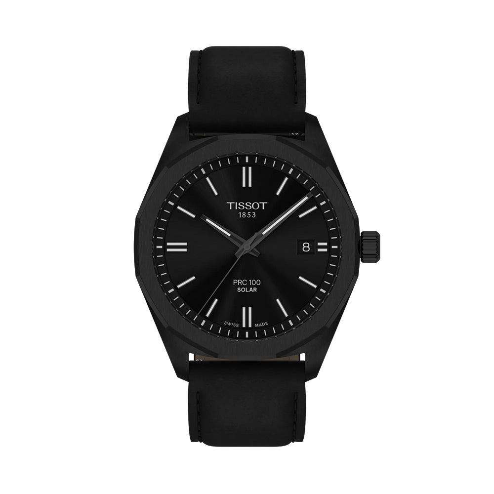 PRC 100 Solar Quartz 39mm Men's Watch - Black Dial with Genuine Leather Strap | Water Resistant, Eco-Friendly Solar Power | Perfect for Business, Casual & Outdoor Activities