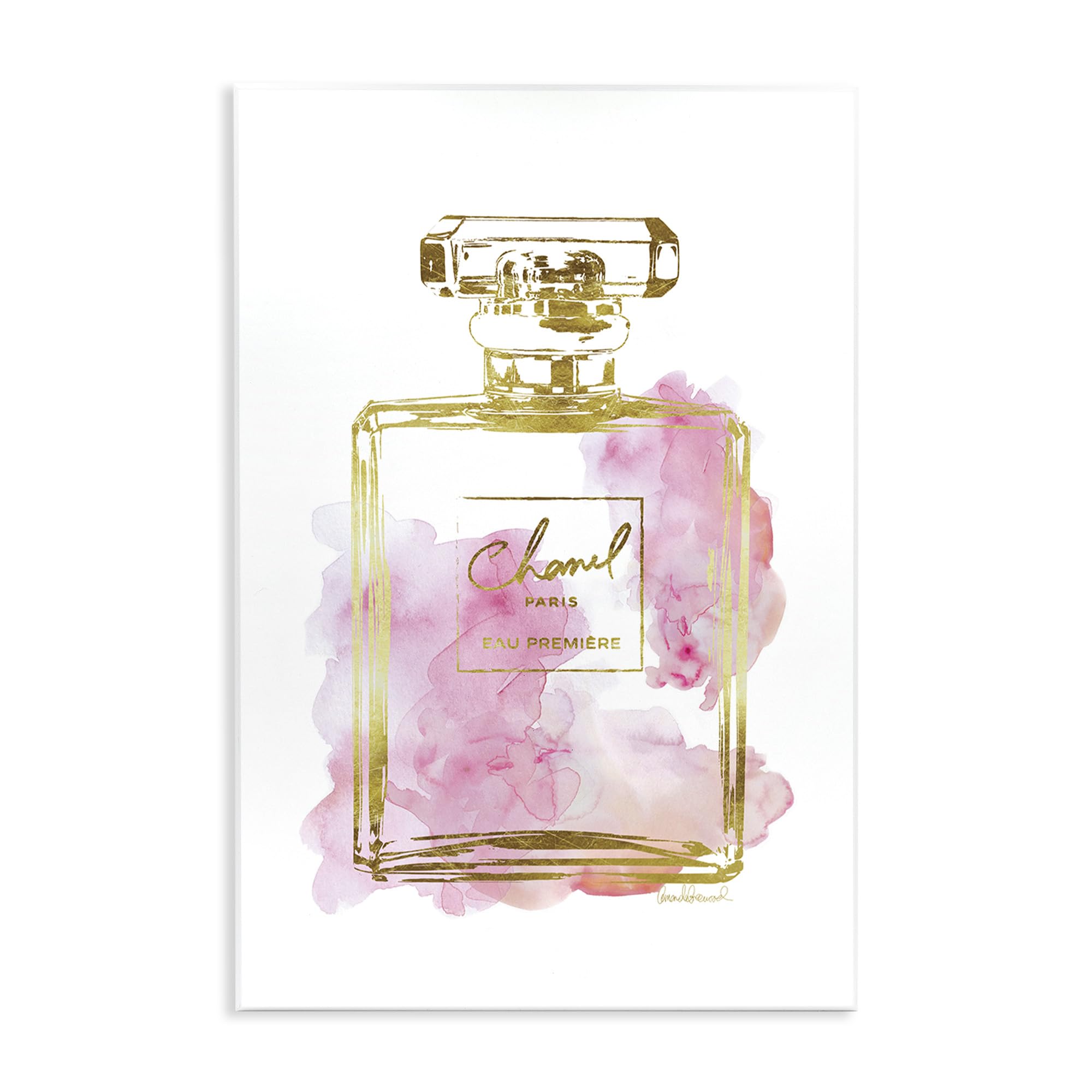 Stupell Industries Glam Perfume Bottle Gold Pink Wall Art Plaque - Handmade in USA - 10