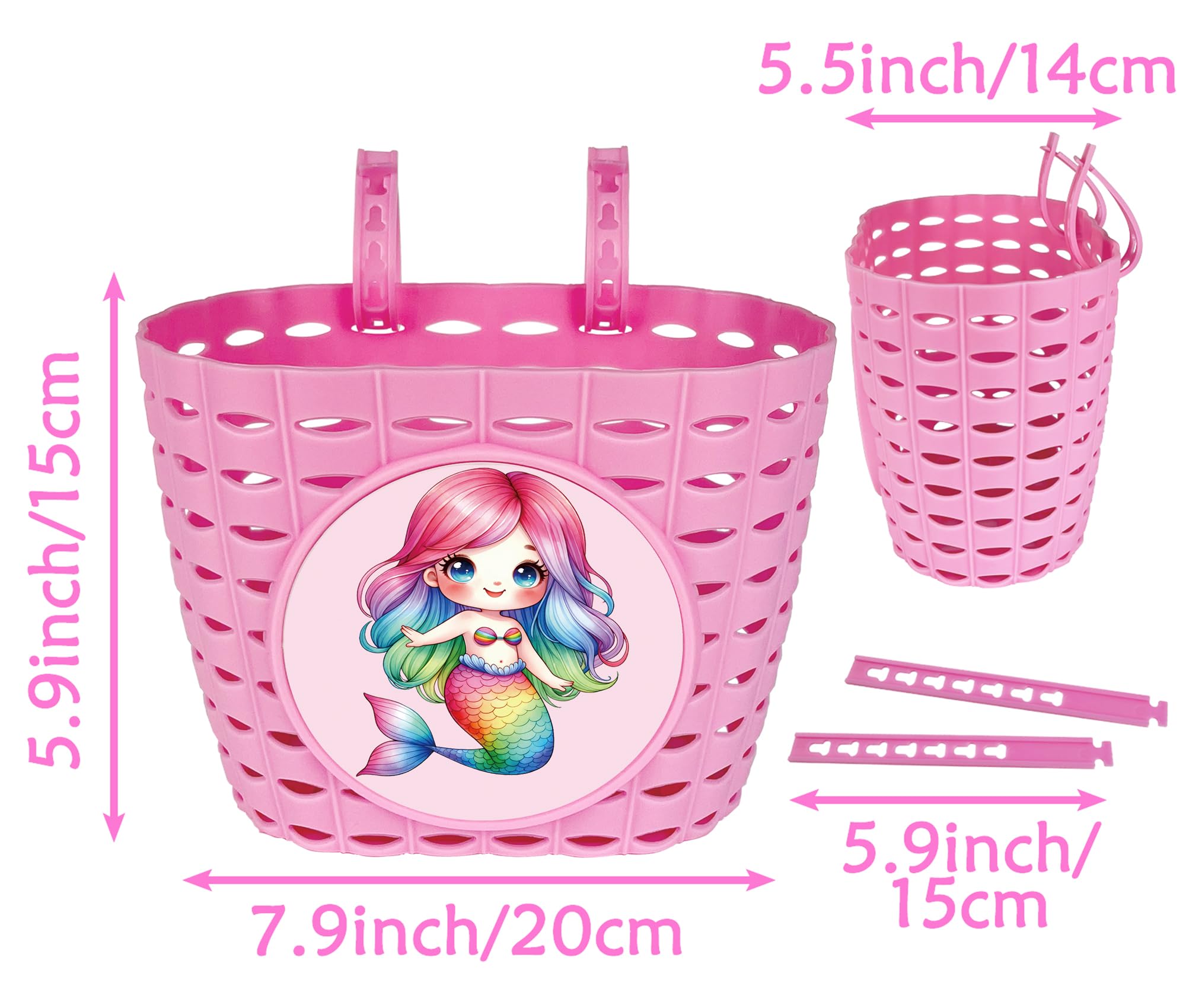 Pink Bike Basket for Girls - Adjustable Front Handlebar Bicycle Basket for Kids, Toddlers & Baby Girls - Perfect for School, Picnics & Outdoor Rides