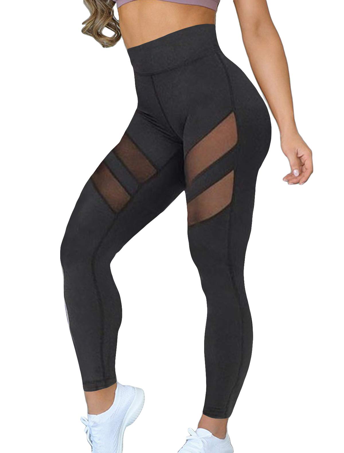 KIWI RATA Women's High-Waisted Mesh Workout Capris - Breathable Gym Yoga Pants for Running, Fitness & Active Lifestyle