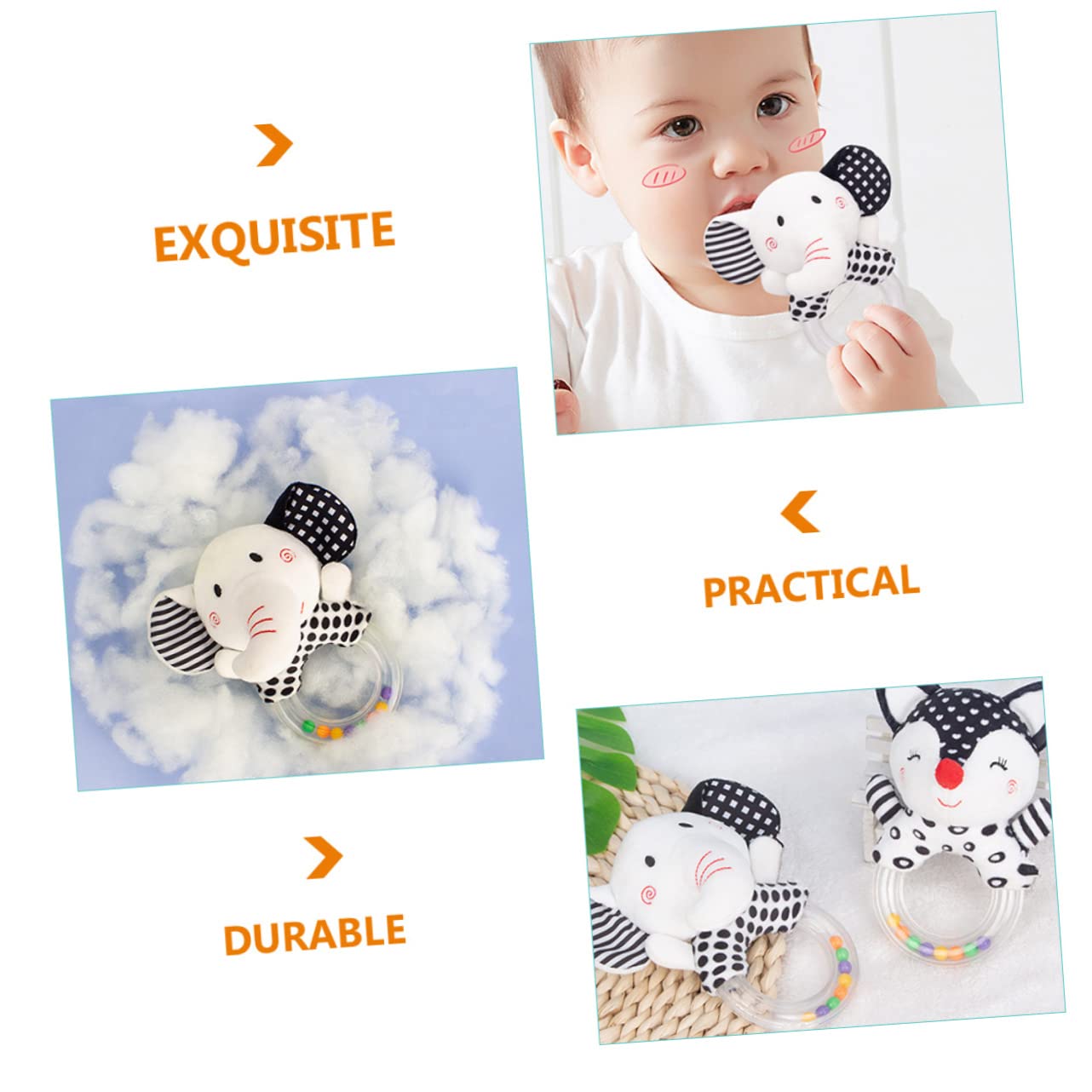 FAVOMOTO 4-Piece Baby Rattle Bell Calming Toy Set - Soft Stuffed Animal & Plastic Rattles for Infants 6-12 Months | Sensory Development & Soothing Playtime Gift