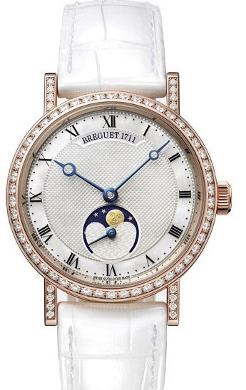Breguet Classique Moon Phase 18K Rose Gold Diamond Ladies Watch - Luxury Women's Timepiece for Formal Events & Special Occasions