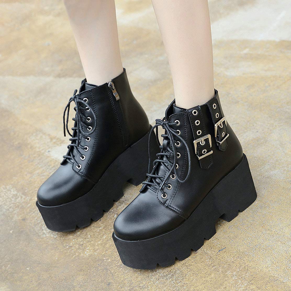 Caradise Women's Gothic Platform Combat Boots - Punk Chunky Heel Lace-Up Ankle Booties for Women | Perfect for Halloween, Cosplay, Concerts & Alternative Fashion Outfits