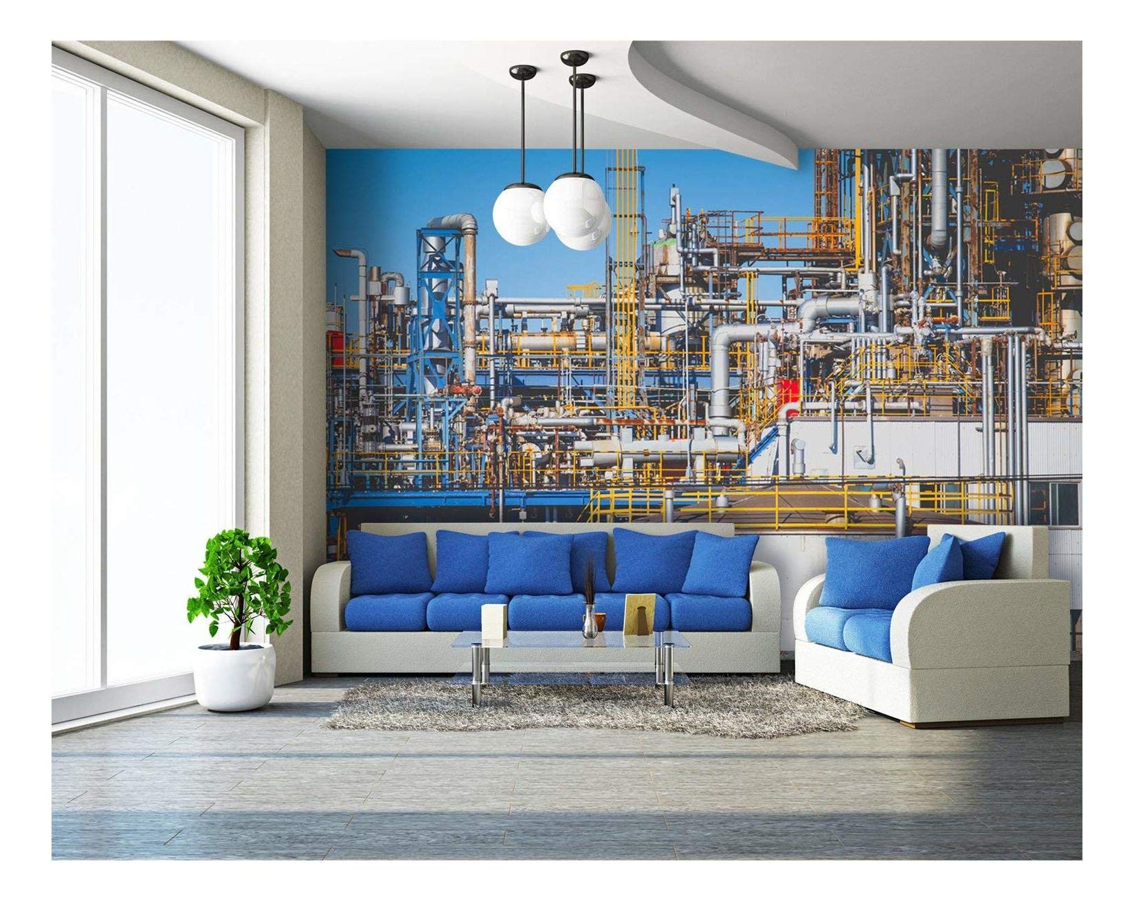 Wall26 - Industrial Oil Refinery Plant Zone Wall Mural - Removable Self-Adhesive Large Wallpaper (100x144 inches) - Perfect for Home Office, Industrial Decor & Accent Walls