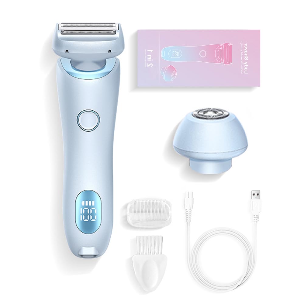 Silk Glide Pro Women's Electric Razor - 2 in 1 Wet & Dry Waterproof Shaver with Removable Head for Smooth Shaving, Blue | Perfect for Travel, Gym & Everyday Use