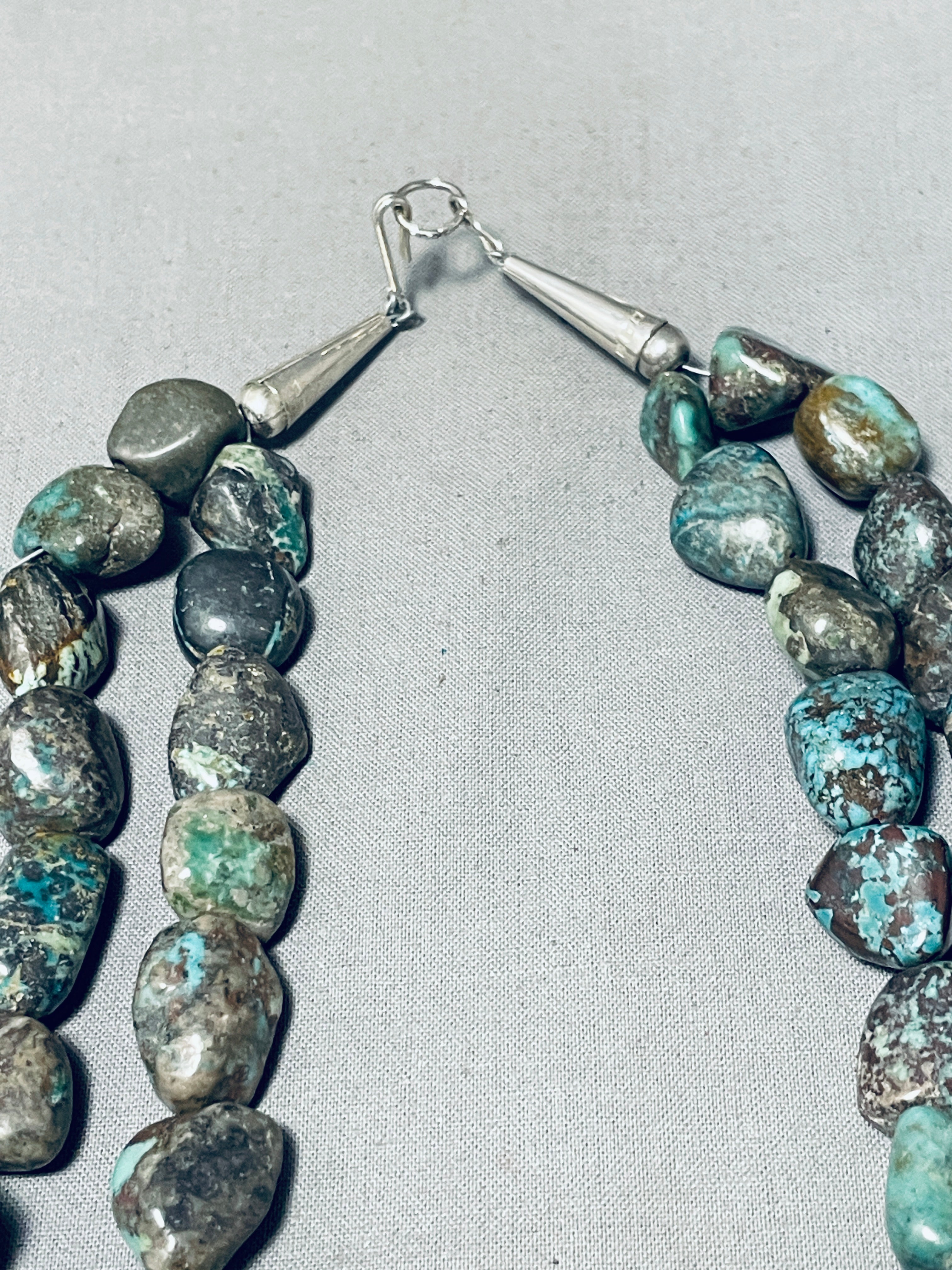 Vintage Santo Domingo Blue Green Turquoise Sterling Silver Necklace - 143 Grams | Handmade Native American Jewelry for Women | Perfect for Boho, Southwest & Casual Wear