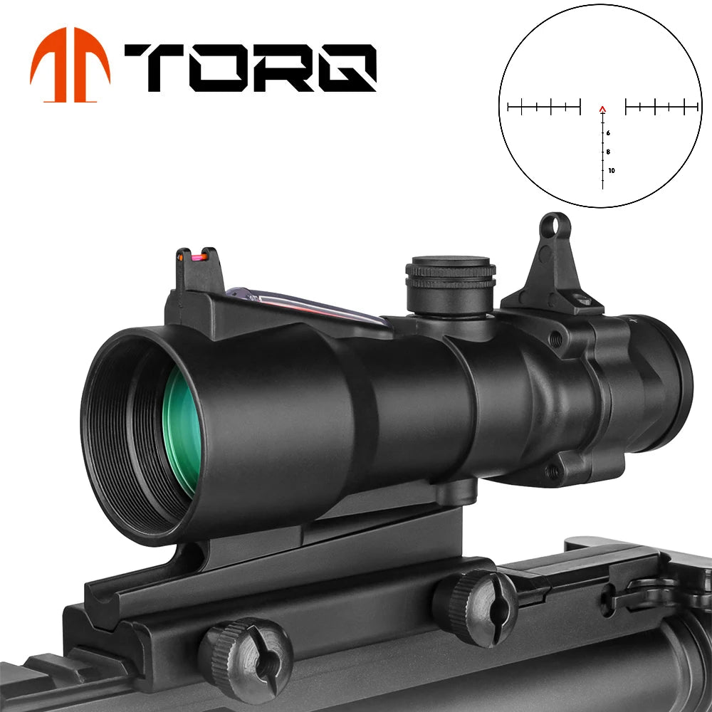 4x32 ACOG Tactical Rifle Scope with Real Red Fiber Optic & RMR Mount - Compatible with .223 & .308 Caliber Rifles - Perfect for Hunting, Tactical Shooting & Long-Range Precision