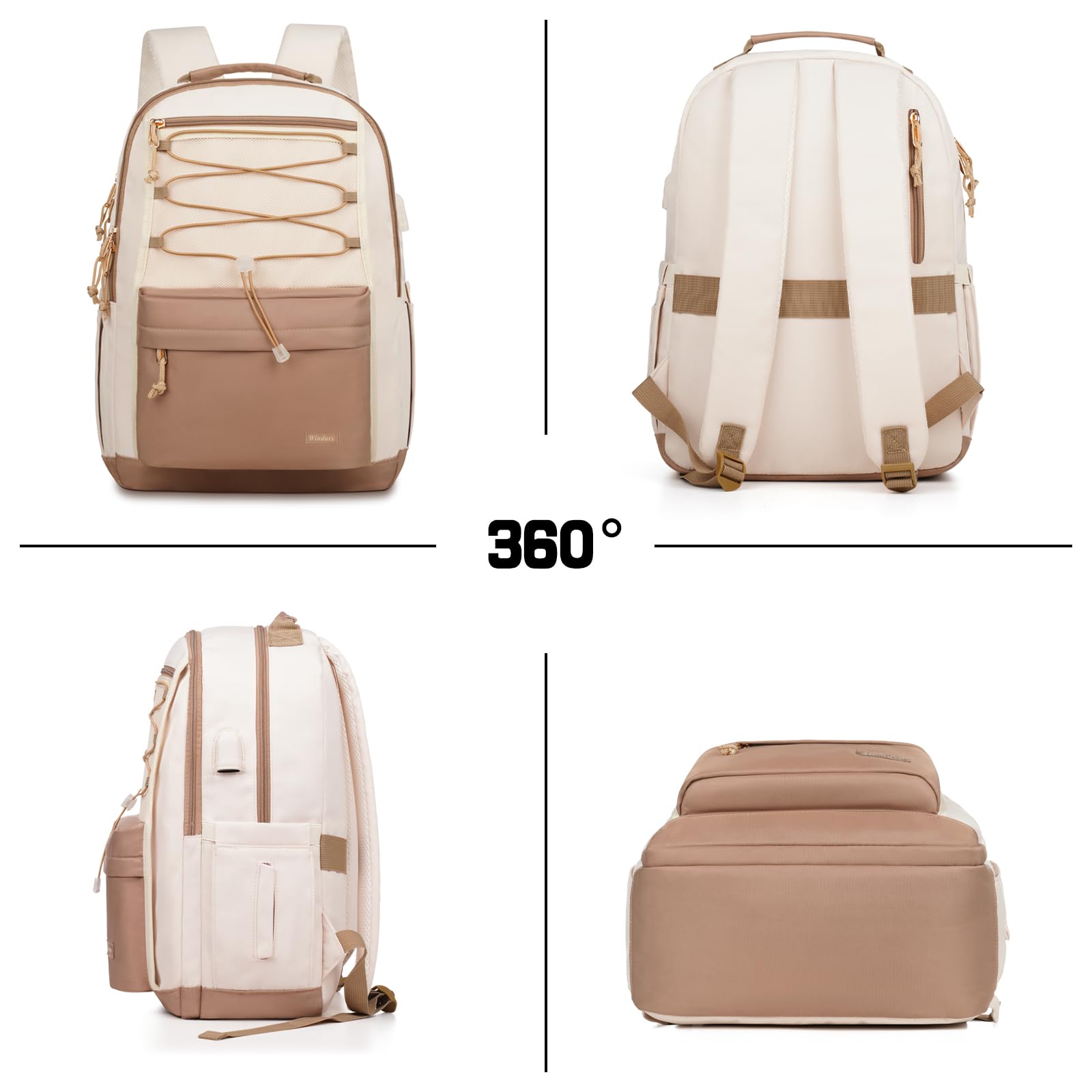 Stylish Aesthetic Backpack for Teen Girls & College Women - Large 15.6 Inch Laptop Book Bag for School, Work & Travel (Khaki Beige) | Perfect for Daily Commute, Campus Life & Weekend Getaways