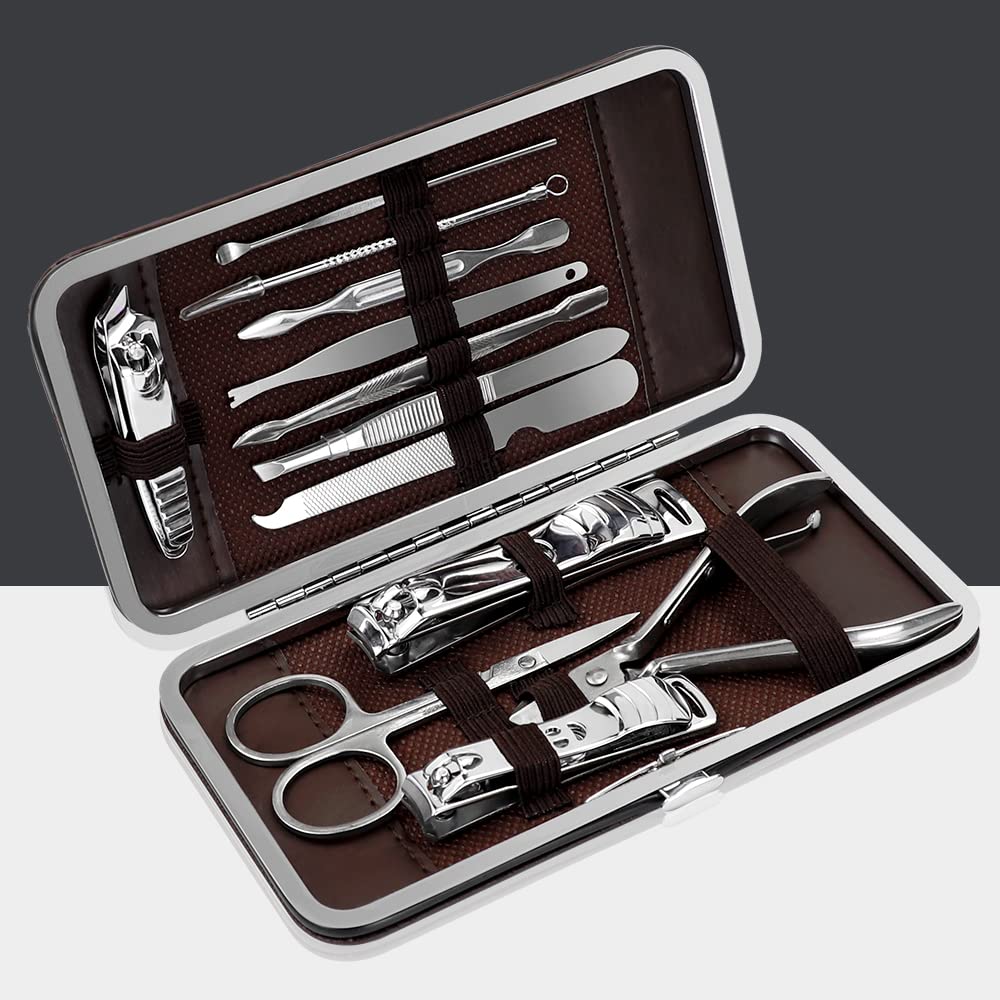 Professional Nail Manicure & Pedicure Kit - 12-Piece Set with Nail Clippers, Cuticle Trimmer, Toe Nail Clippers & Travel Case | Stone Pattern Design | Perfect for Home, Travel & Salon Use