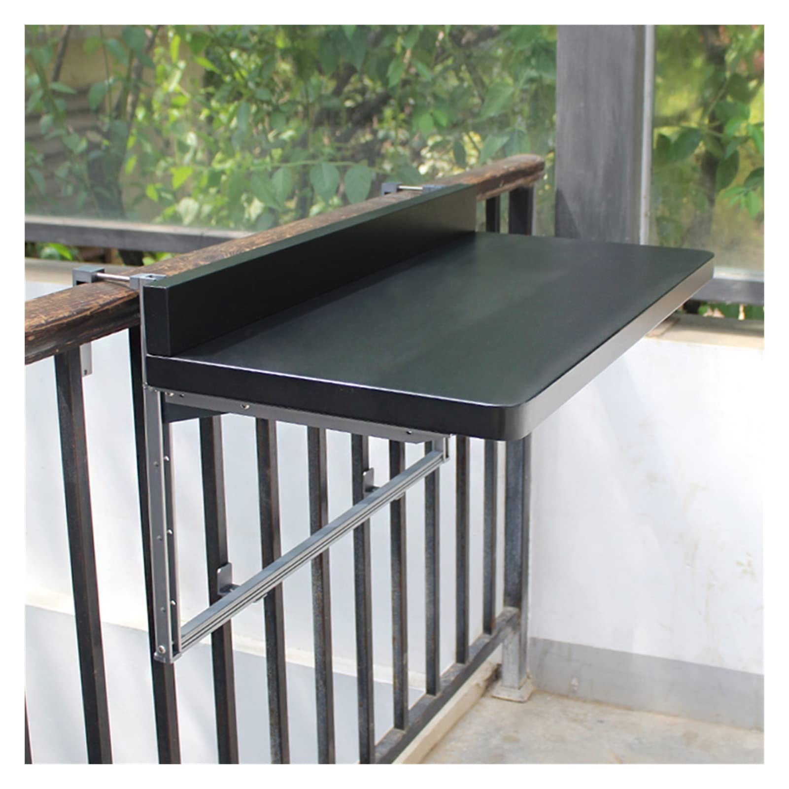 Etlegor Adjustable Height Wall-Mounted Folding Table - Aluminum Balcony Railing Hanging Table with Floating Shelf - Modern Space-Saving Deck & Patio Furniture for Small Apartments, Outdoor Dining & Coffee Break