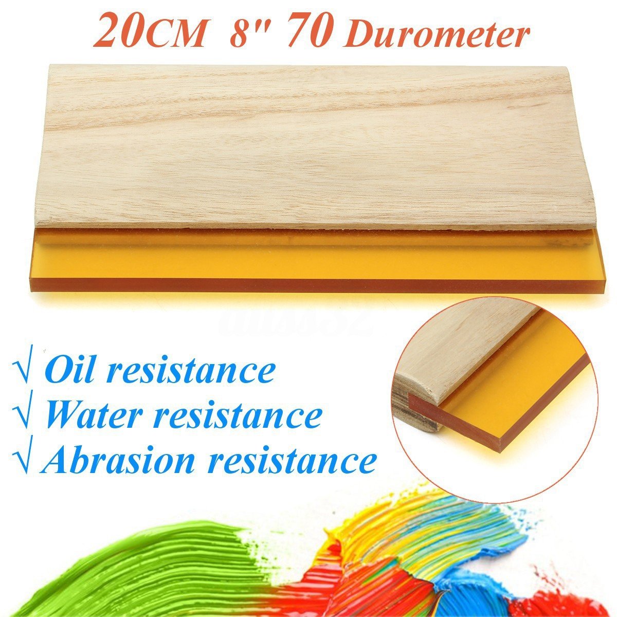 Tlilyy 8-Inch Screen Printing Squeegee - 70 Duro Hardness Ink Scraper Tool for DIY T-Shirt Printing & Fabric Art Projects