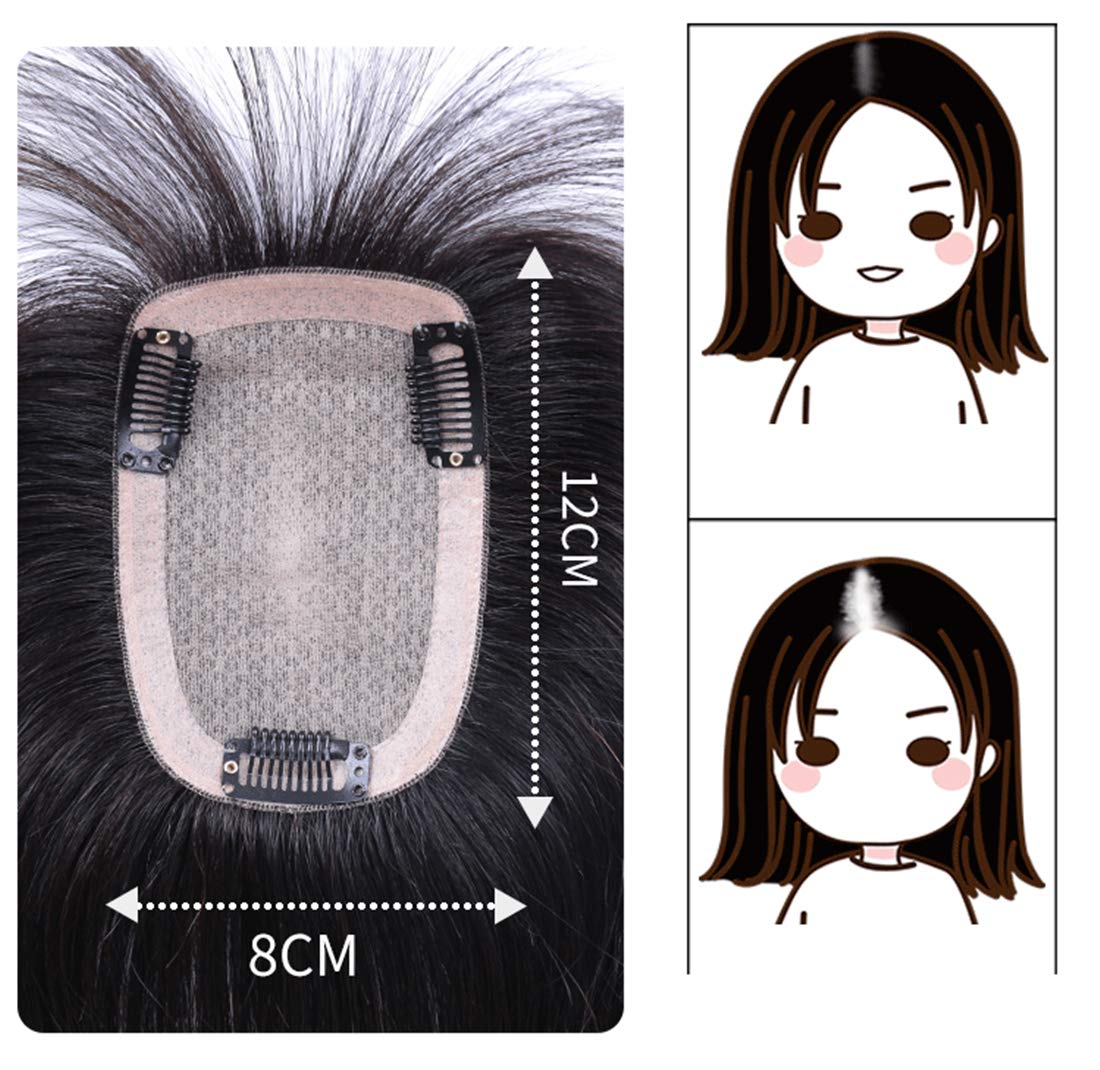 8x12cm Silk Base Clip-in Human Hair Toppers with Air Bangs for Women - Natural Black 25cm | Thinning Hair Solution for Female Baldness | Perfect for Daily Wear, Special Occasions & Hair Loss Recovery