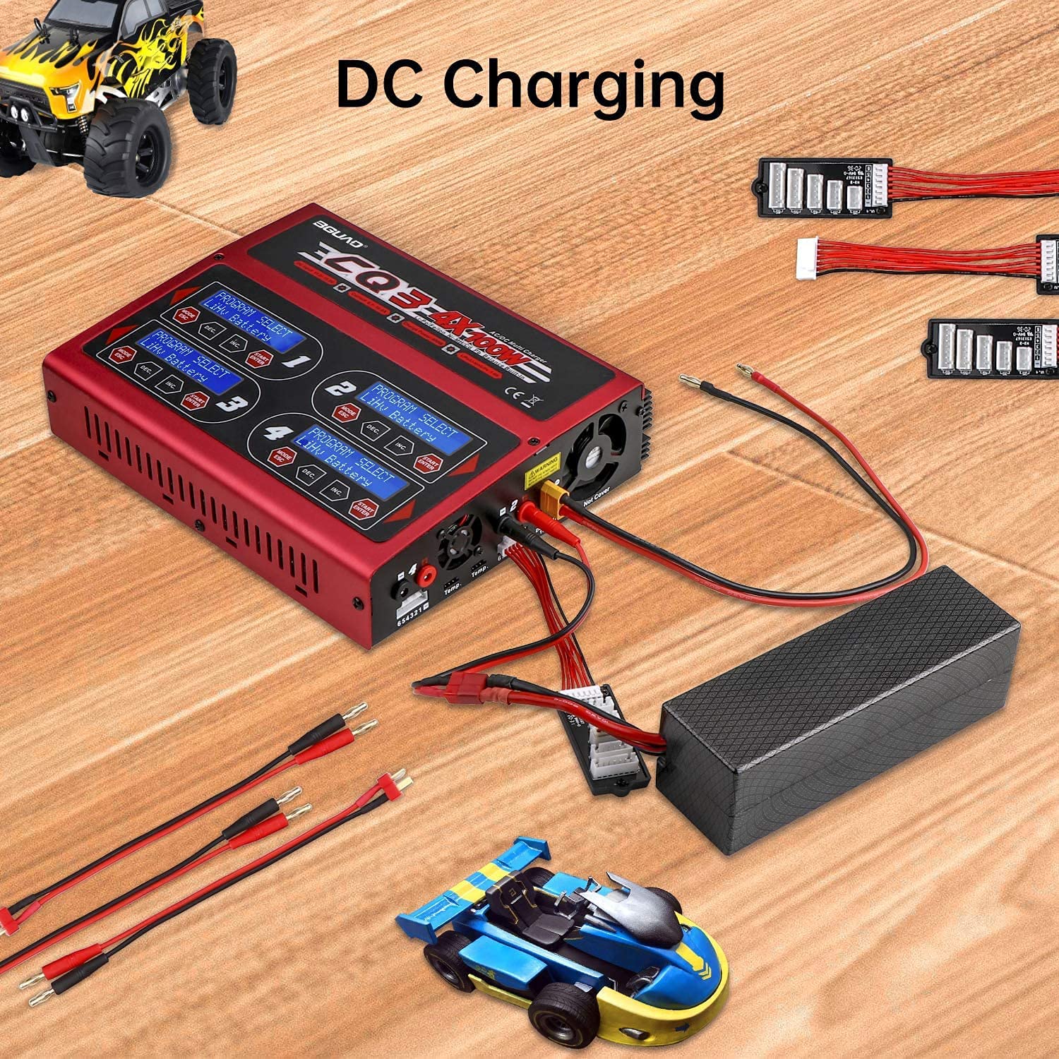 4-Port 100Wx4/10Ax4 AC/DC RC LiPo Battery Charger Discharger with Intelligent Balance Charging - Includes 10pcs Battery Power Display Indicator Slider Markers - Perfect for LiPo/LiHV/Li-ion Rechargeable Batteries - Ideal for RC Cars, Drones, and DIY Electronics Projects