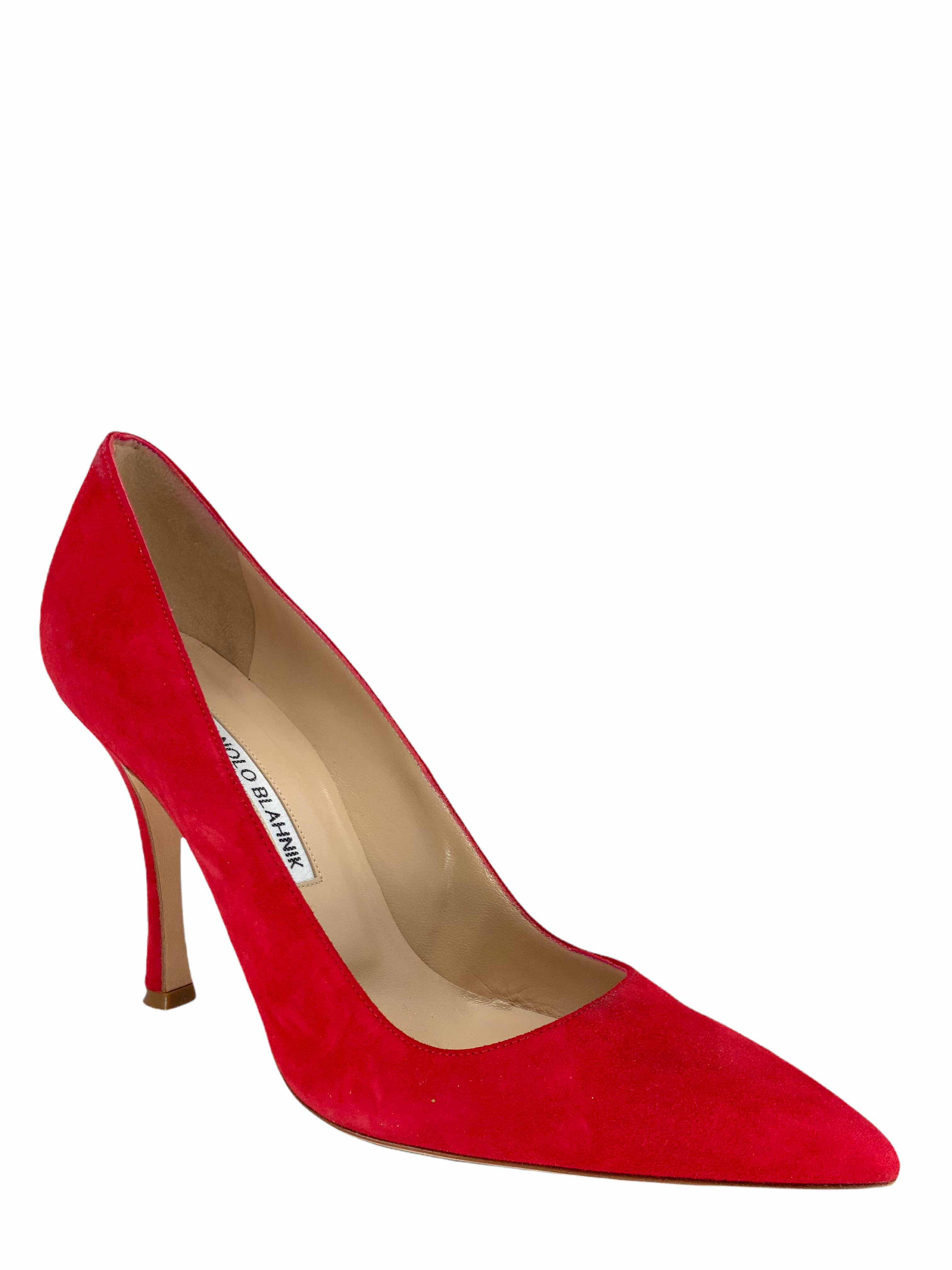 Manolo Blahnik BB Suede Pumps Women's Size 7.5 - Elegant Pointed Toe Heels for Wedding, Party & Office Wear