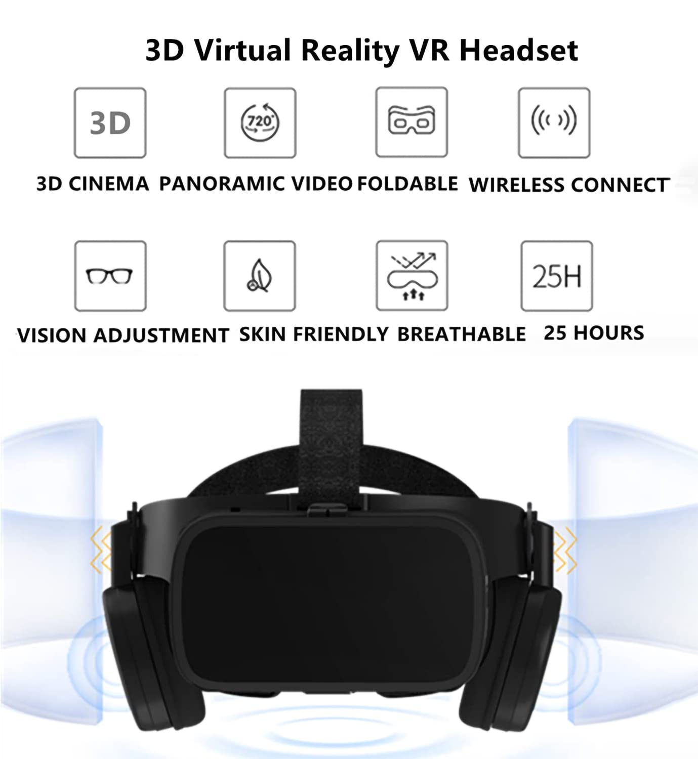 Wireless Bluetooth VR Headset for iPhone & Android - 3D Virtual Reality Glasses with Remote Control for Gaming & Movies | Compatible with 4.7-6.2 Inch Phones (Black) | Perfect for Home Entertainment, VR Gaming & Immersive Movie Watching