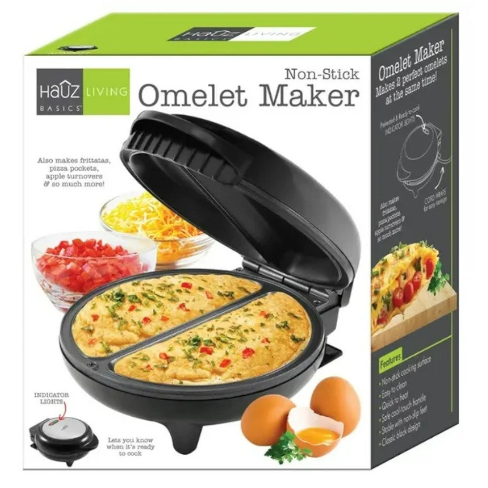 Non-Stick Omelet & Frittata Maker - HAUZ AOM8021 Electric Egg Cooker for Perfect Breakfast, Quick Meals & Healthy Cooking - Ideal for Home, Kitchen & Camping Use