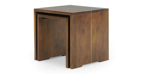 Premium Solid Mango Wood Nesting Tables (Set of 2) - Space-Saving Side Tables for Living Room, Bedroom, or Office Decor
