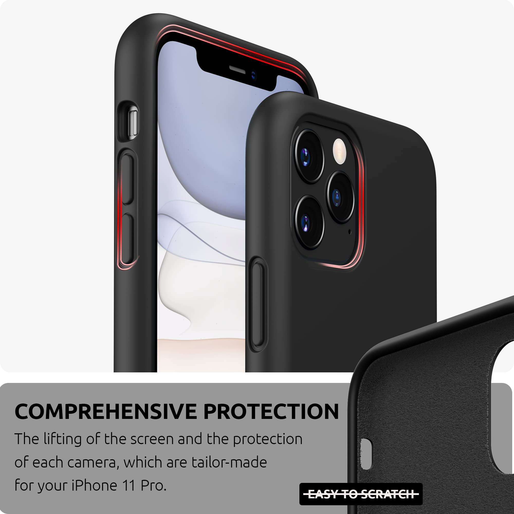 SURPHY iPhone 11 Pro Case 5.8 Inch - Premium Shockproof Liquid Silicone Cover with Microfiber Lining for iPhone 11 Pro (2019 Model) - Perfect for Daily Use, Travel & Outdoor Protection - Black