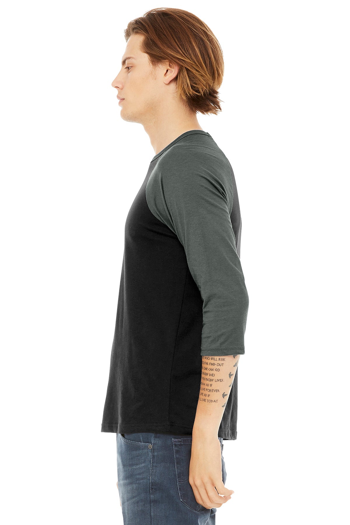 Bella Canvas Unisex 3/4 Sleeve Baseball Tee - Soft Cotton Blend, Comfort Fit, Black & Deep Heather - Perfect for Casual Wear, Sports & Street Fashion