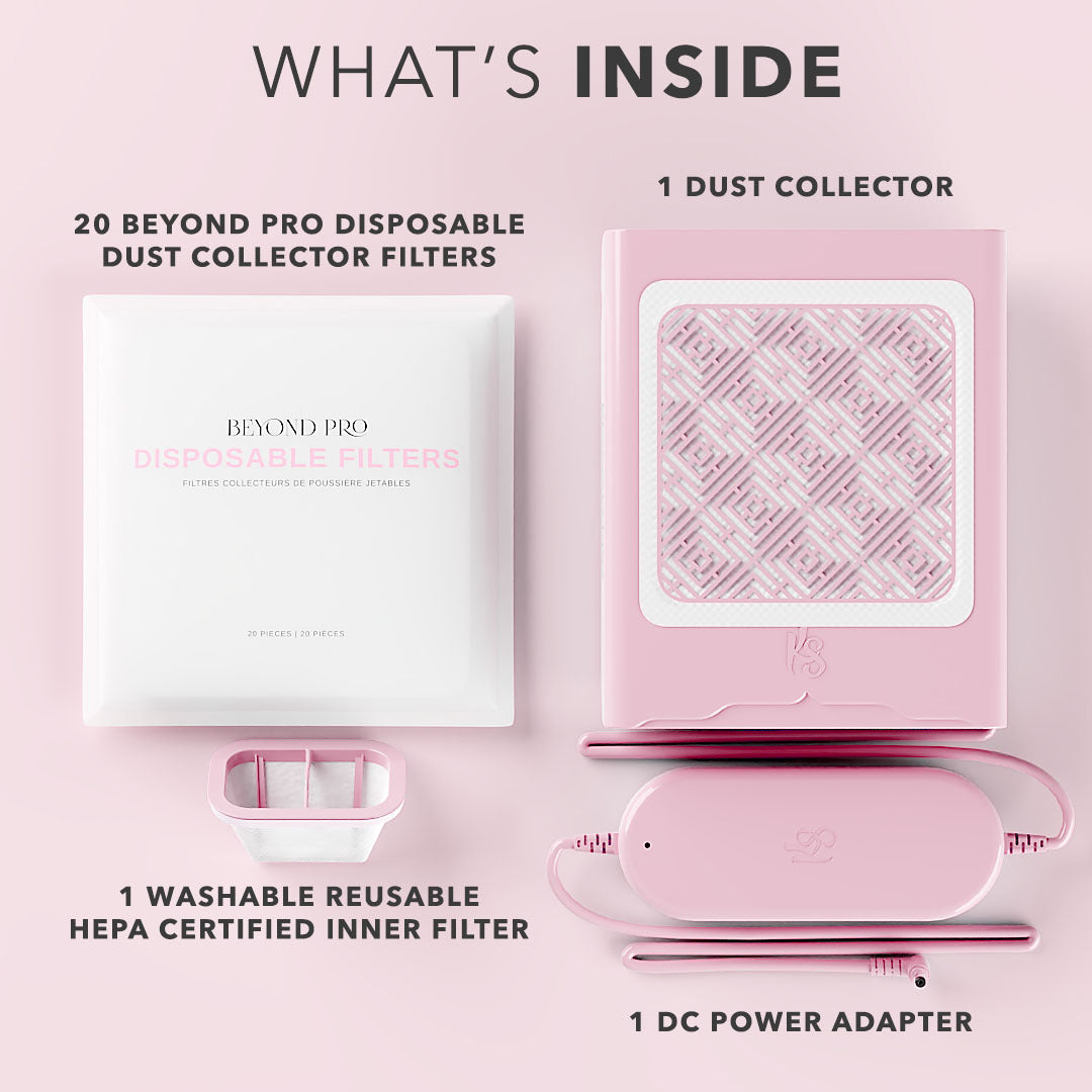 Beyond Pro Nail Dust Collector - Pink | Professional Nail Salon Dust Extractor for Acrylic, Gel & Dip Powder | Perfect for Home & Salon Use