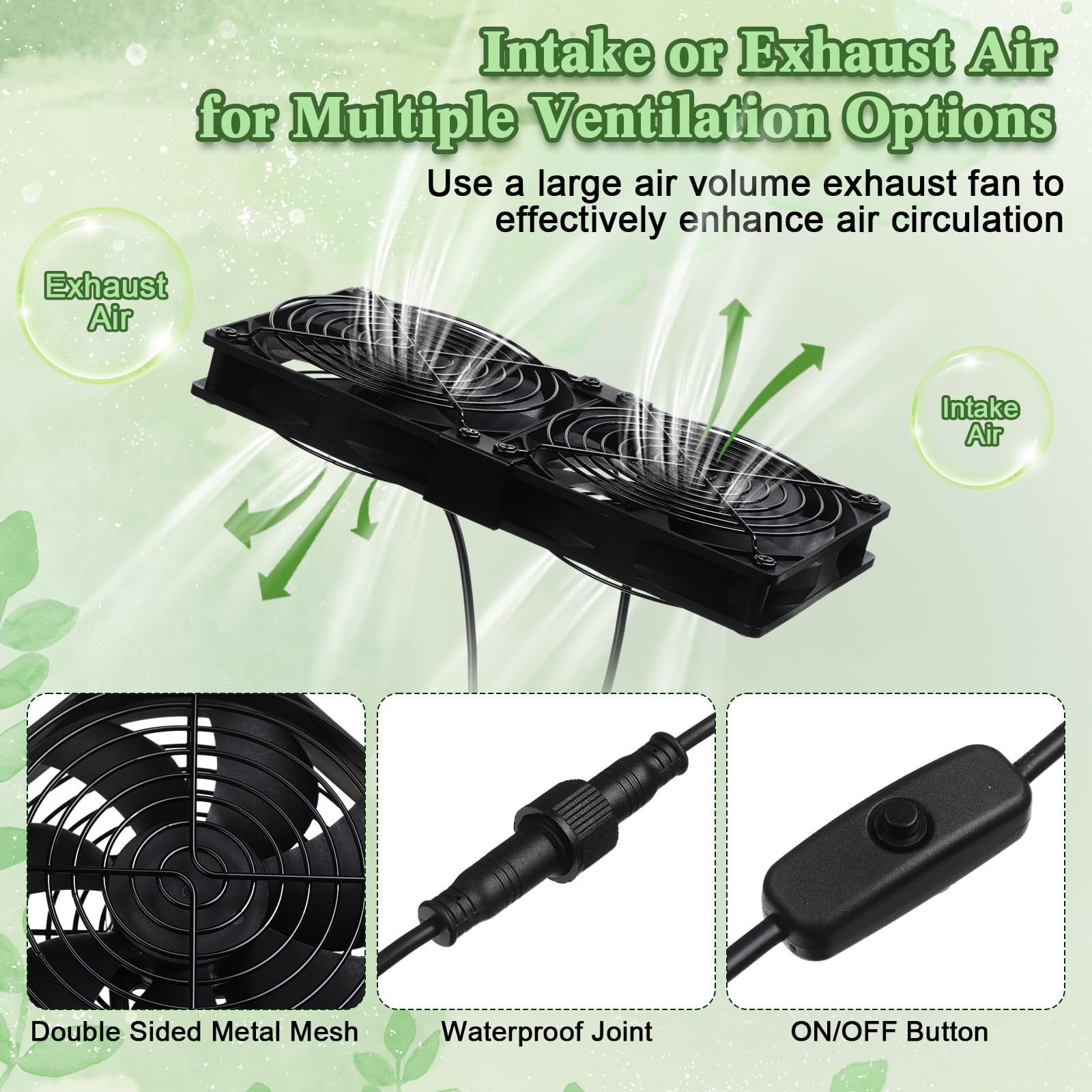 15W Solar Panel Fan Kit - 2 Pcs Waterproof High Speed DC Brushless Exhaust Fans for Attic, Shed, Barn, Chicken Coop & Greenhouse - DIY Cooling Ventilation System (Perfect for Solar Powered Air Circulation in Outdoor Structures)