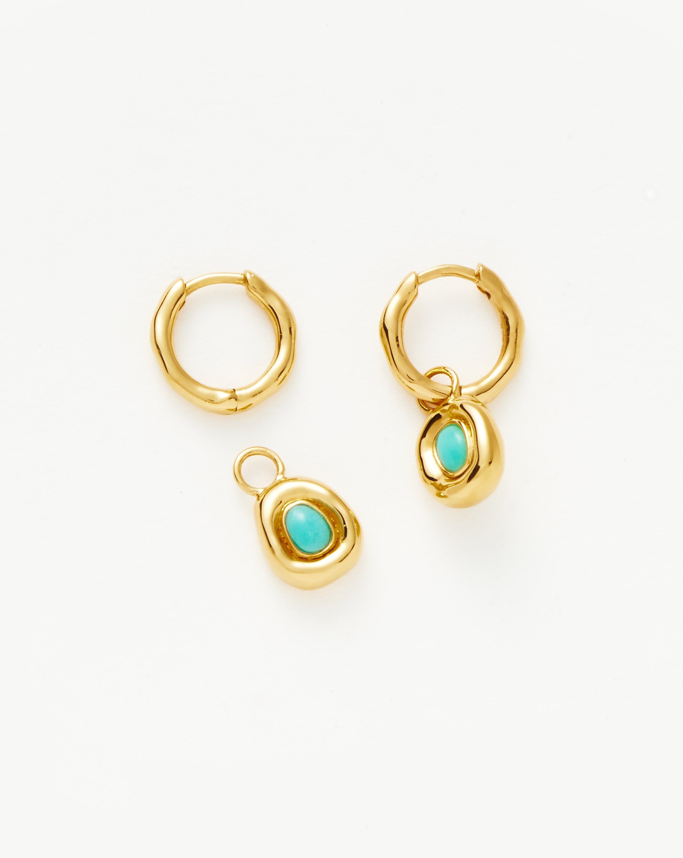 Molten Gemstone Doughnut Charm Mini Hoop Earrings | 18k Gold Vermeil & Turquoise | Dainty Boho Jewelry for Women, Everyday Wear & Gift Giving