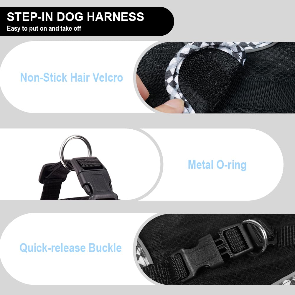 No Pull Adjustable Dog Harness & Leash Set for Small Medium Dogs - Breathable Mesh Reflective Puppy Harness with Soft Padded Vest, Easy Step-in Design (Black, Size M) - Perfect for Walking, Training & Outdoor Adventures