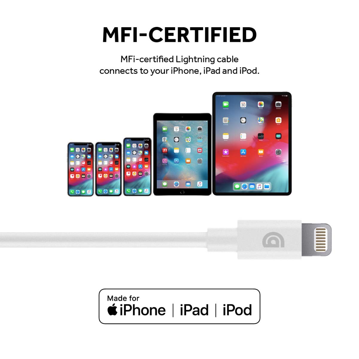 Premium Griffin USB-C to Lightning Cable 6FT - Fast Charging & Data Sync for iPhone, iPad, AirPods | MFi Certified Apple Accessory | Durable Nylon Braided White Cable for Home, Office & Travel Use