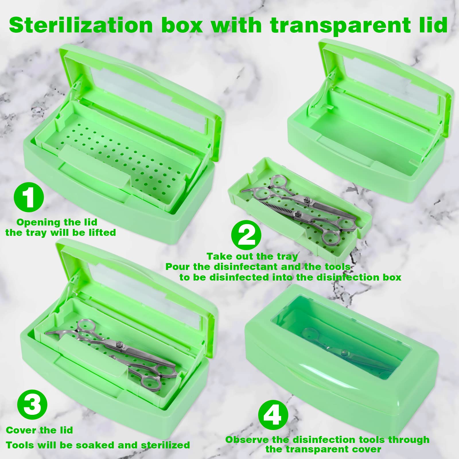 Barbicide Sterilization Tray - Plastic Disinfecting Organizer Box for Nail Tools, Tweezers & Salon Equipment - Clear Lid with Green Base | Perfect for Hair Salons, Spas & Manicure Stations