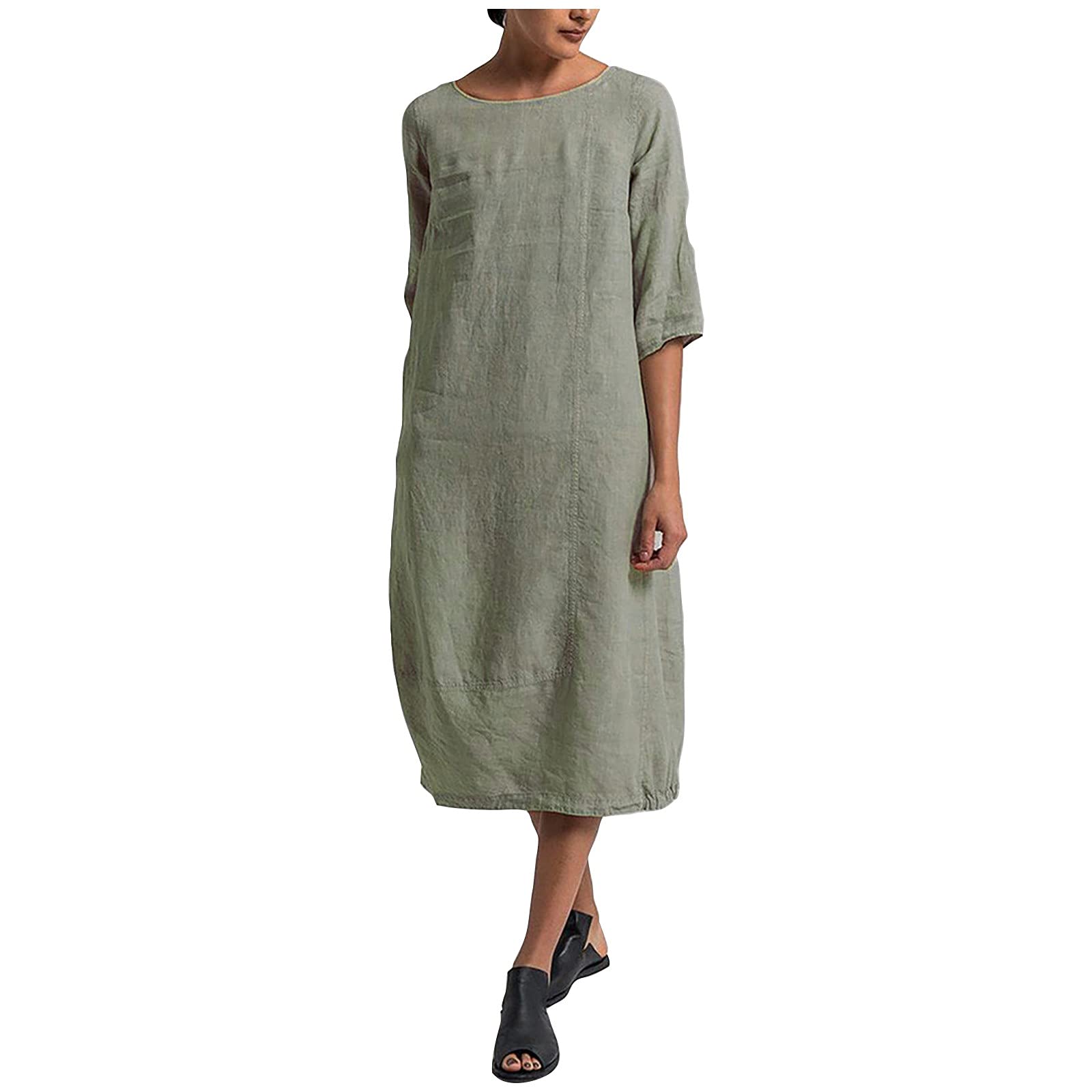 2024 Women's Summer Dresses - Cotton Linen Casual T-Shirt Dress Plus Size Y2K Style Solid Color Sundress | Perfect for Beach Vacation, Brunch Dates & Summer Outings