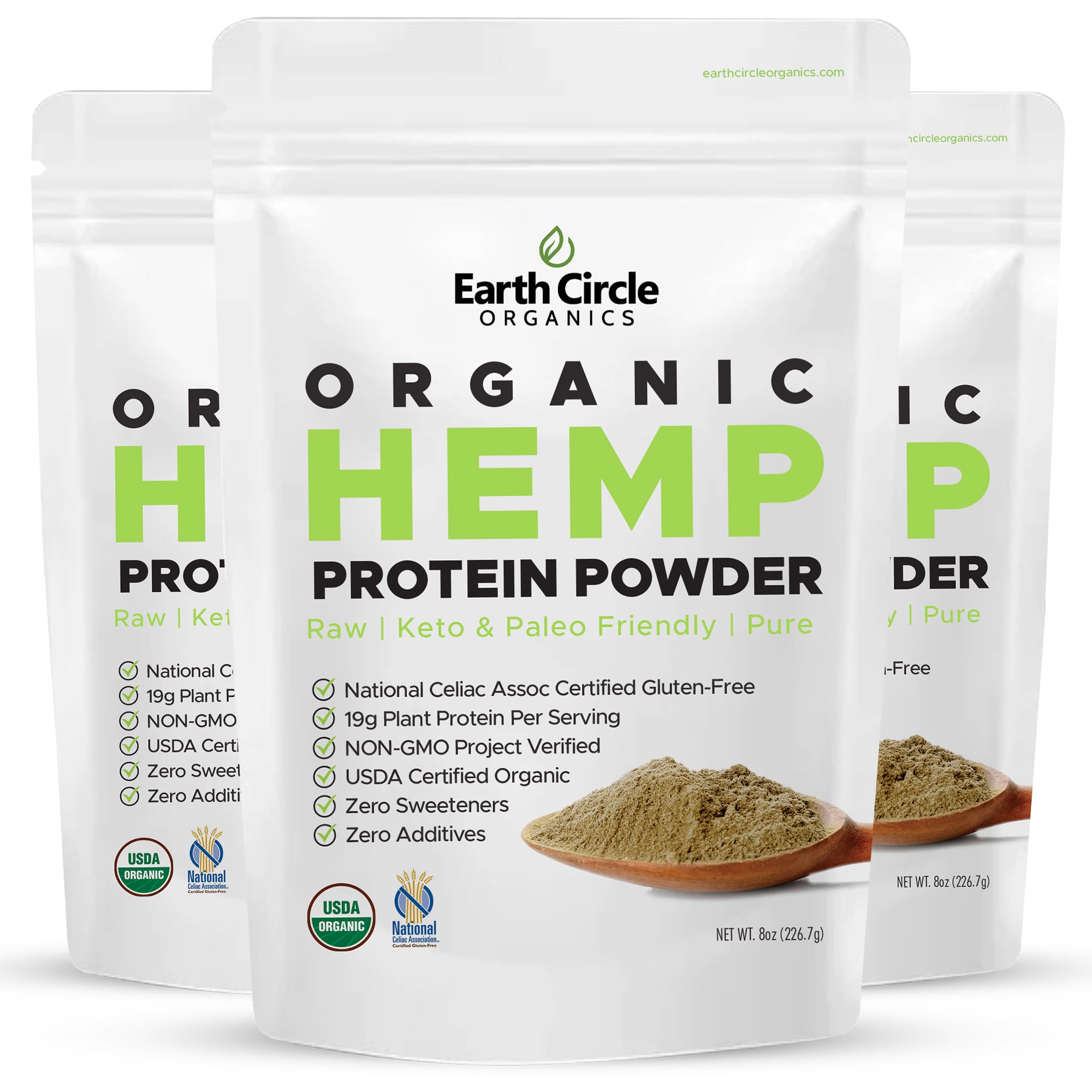 Organic Hemp Protein Powder - 100% Gluten Free, Vegan & Plant Based Protein Supplement - Lab Tested for Purity - Keto Friendly, Meal Replacement & Workout Recovery (8oz, Pack of 3) - Perfect for Smoothies, Baking & Post-Workout Shakes