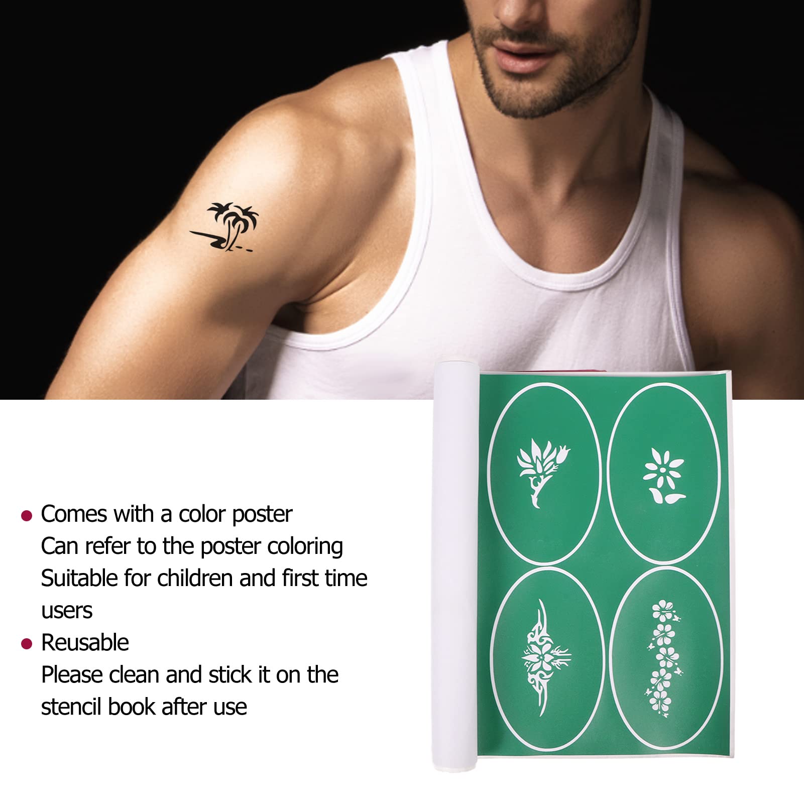 EXCLUZO Reusable Temporary Tattoo Stencils for Kids - 10-Piece PVC Body Art Kit for Halloween, Parties & Costume Events | Safe, Washable & Fun DIY Tattoo Designs